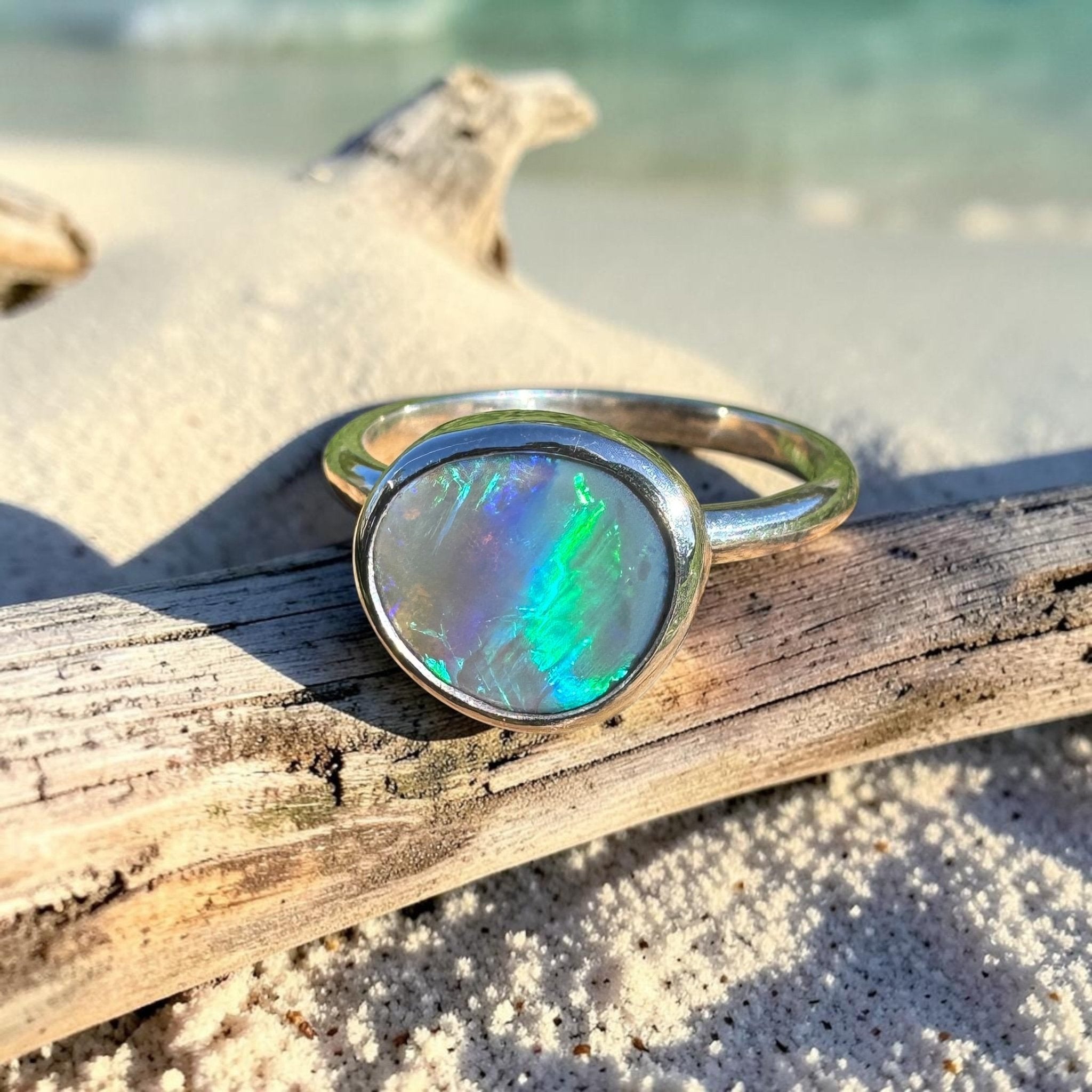 1.4ct Australian Solid Lightning Ridge Opal Ring ~ 'Silver Tide' | 925 Sterling Silver | Solid Australian Opal
