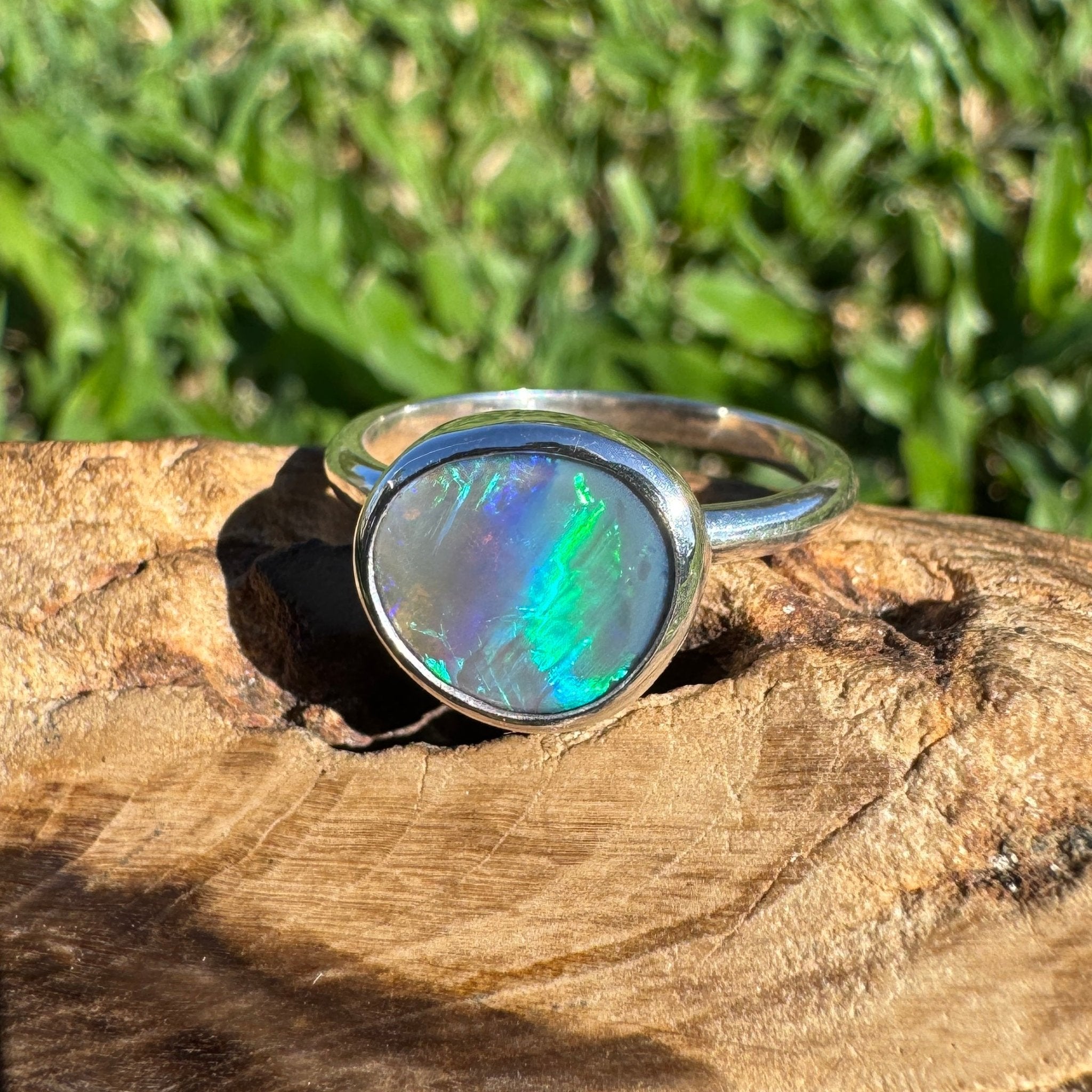 1.4ct Australian Solid Lightning Ridge Opal Ring ~ 'Silver Tide' | 925 Sterling Silver | Solid Australian Opal