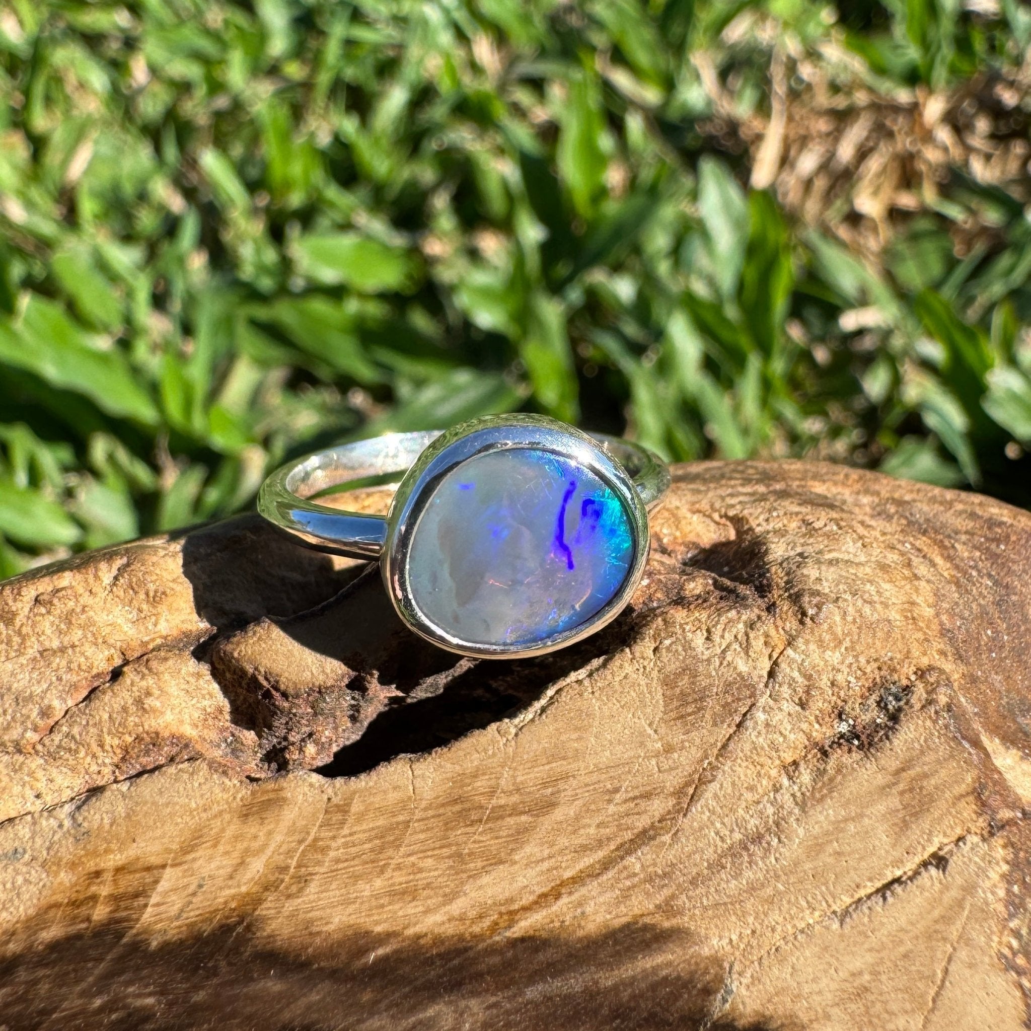 1.4ct Australian Solid Lightning Ridge Opal Ring ~ 'Silver Tide' | 925 Sterling Silver | Solid Australian Opal