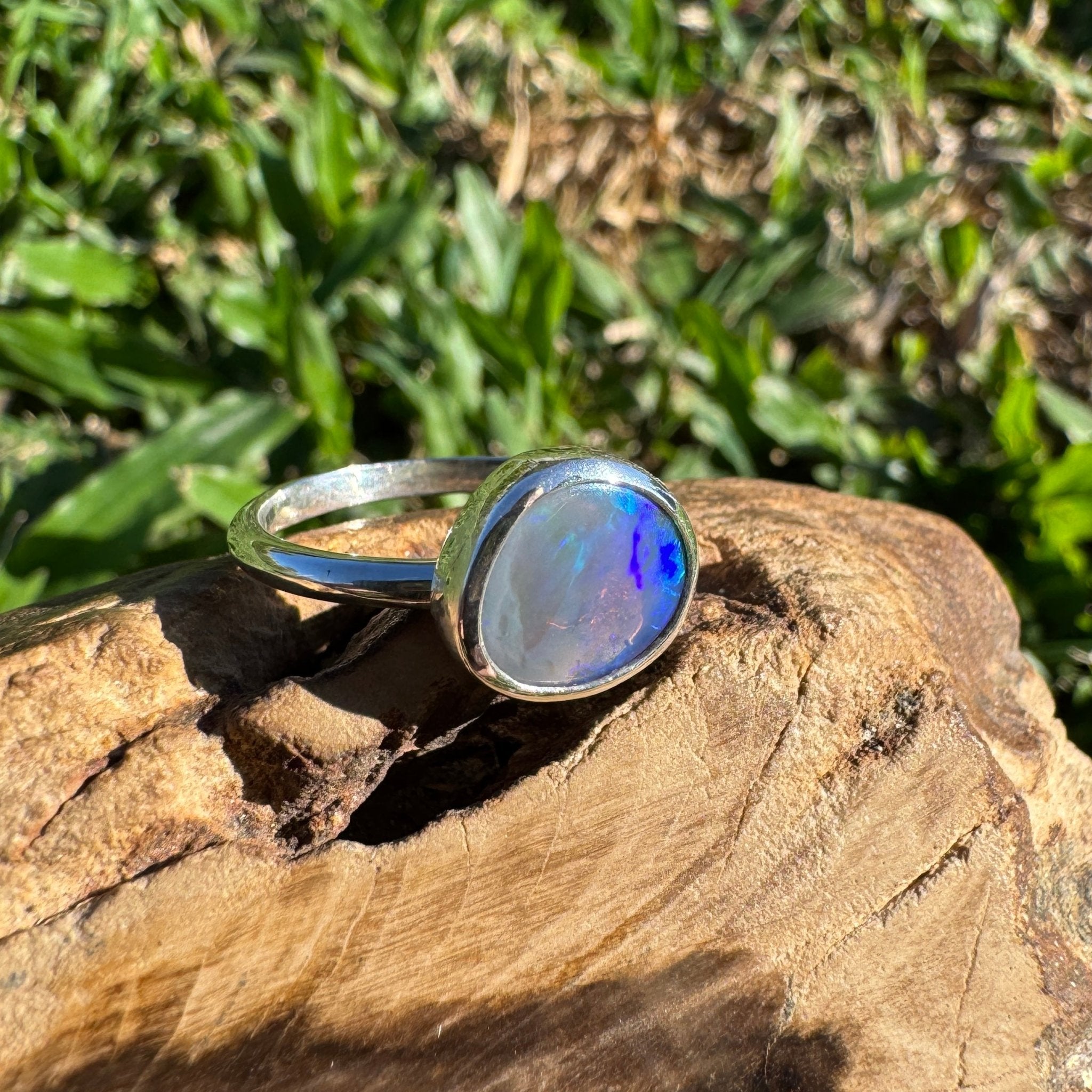 1.4ct Australian Solid Lightning Ridge Opal Ring ~ 'Silver Tide' | 925 Sterling Silver | Solid Australian Opal