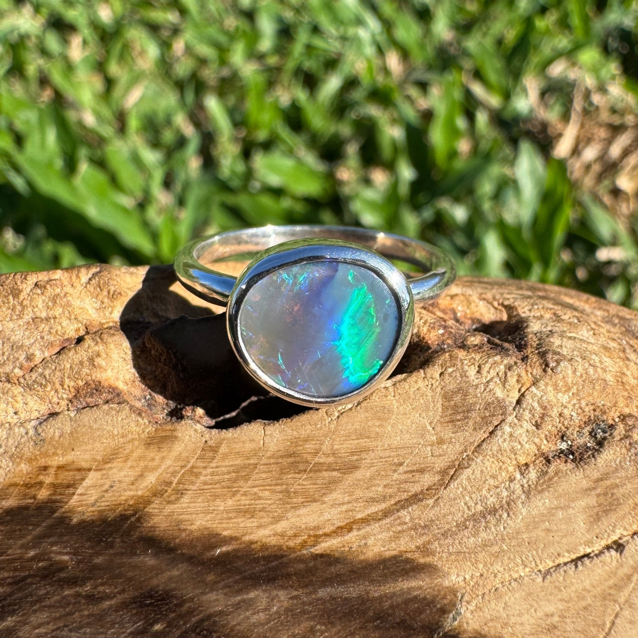 1.4ct Australian Solid Lightning Ridge Opal Ring ~ 'Silver Tide' | 925 Sterling Silver | Solid Australian Opal