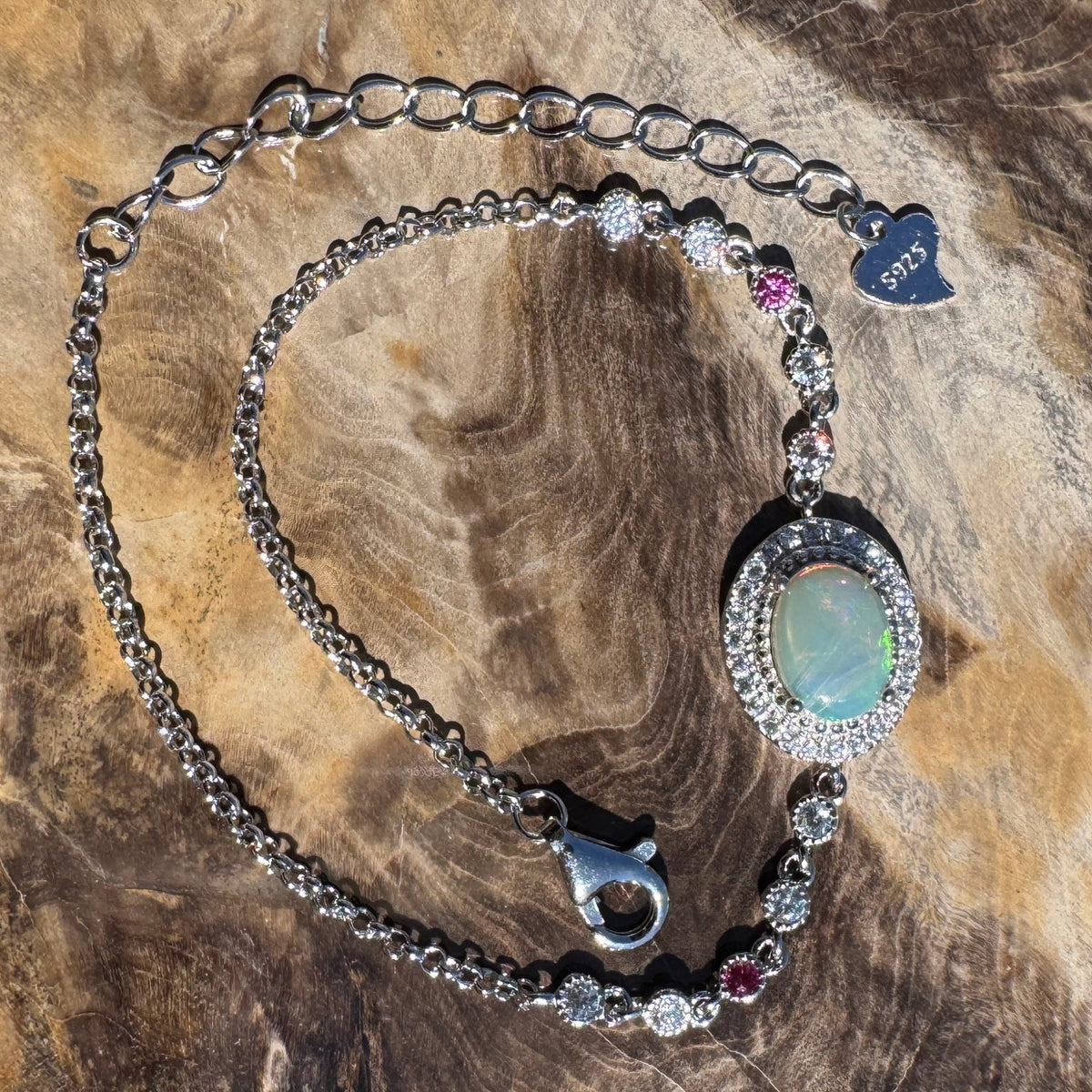 1.4ct Coober Pedy Opal Bracelet ~ 'Coober Colourline' | 925 Sterling Silver | Solid Australian Opal