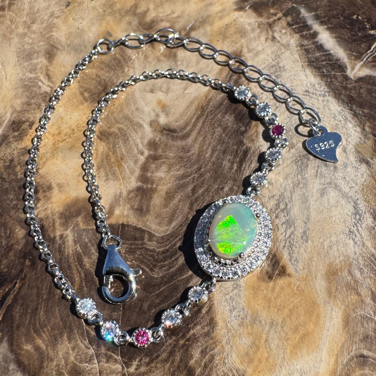 1.4ct Coober Pedy Opal Bracelet ~ 'Coober Colourline' | 925 Sterling Silver | Solid Australian Opal