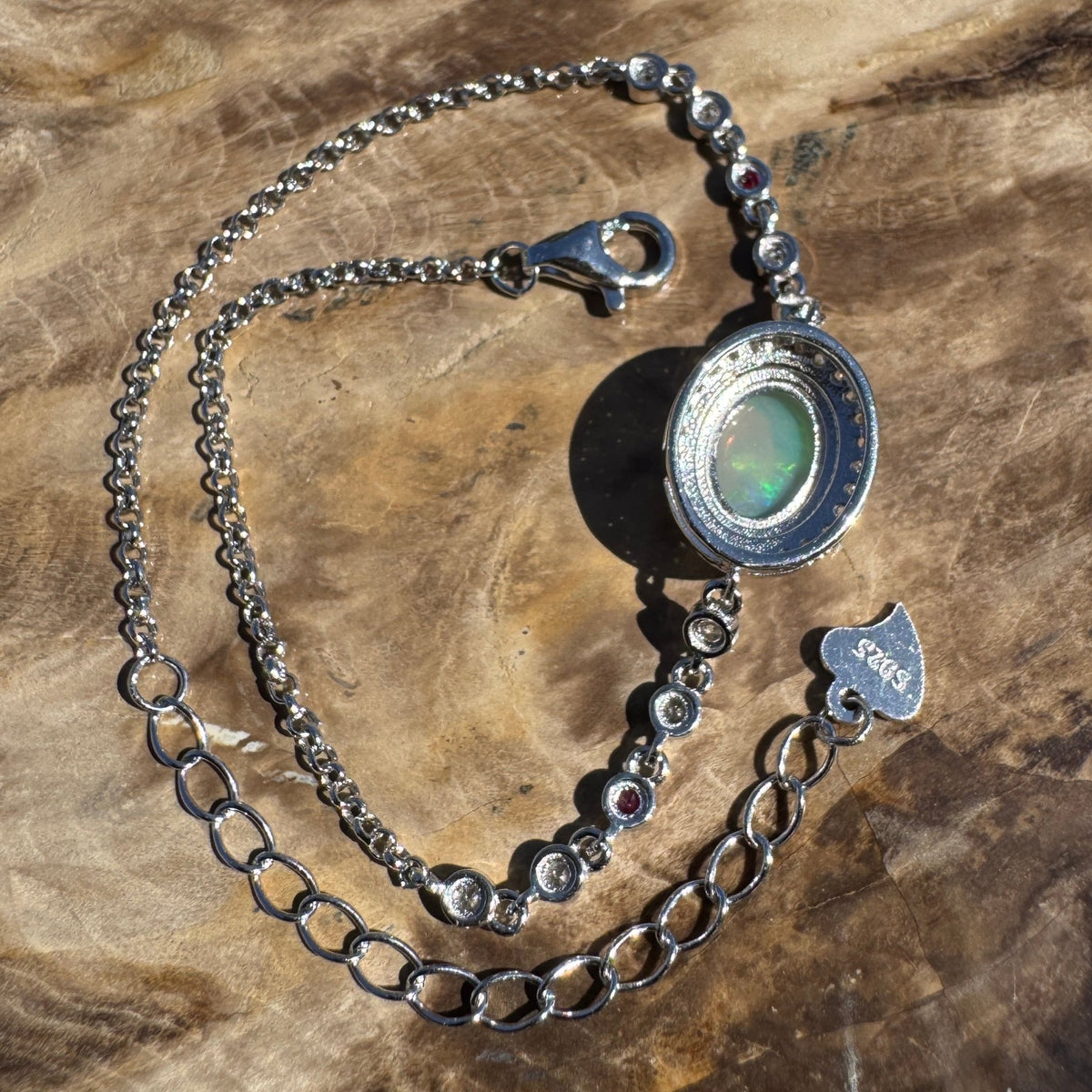 1.4ct Coober Pedy Opal Bracelet ~ 'Coober Colourline' | 925 Sterling Silver | Solid Australian Opal