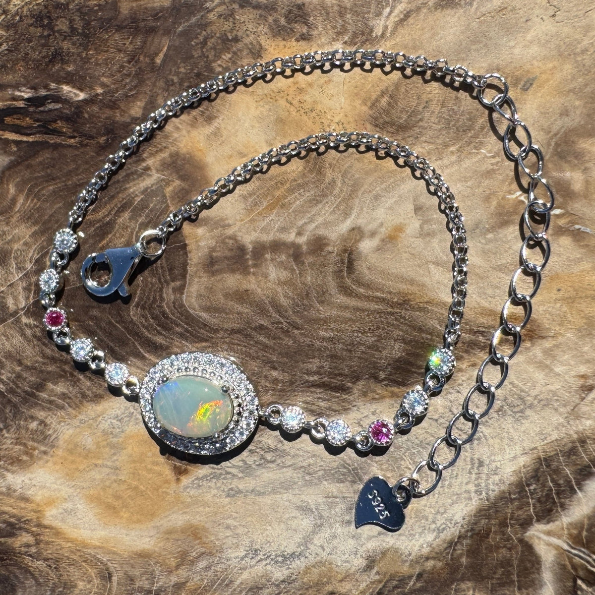 1.4ct Coober Pedy Opal Bracelet ~ 'Coober Colourline' | 925 Sterling Silver | Solid Australian Opal