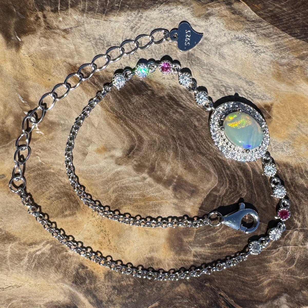 1.4ct Coober Pedy Opal Bracelet ~ 'Coober Colourline' | 925 Sterling Silver | Solid Australian Opal