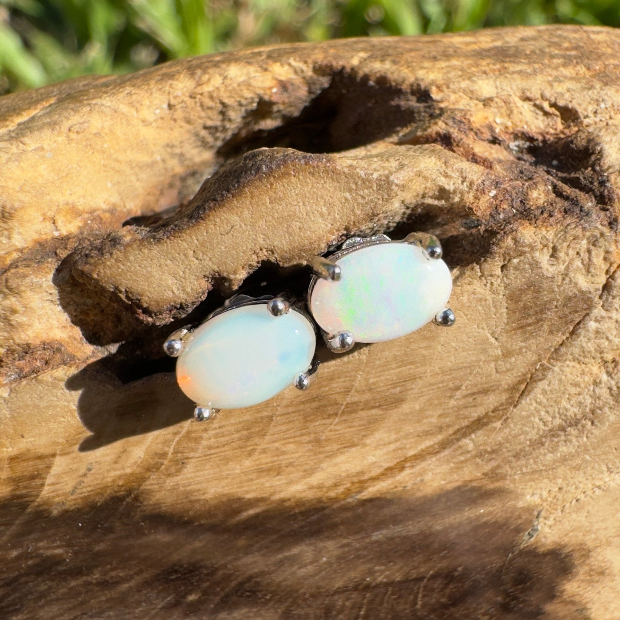 1.4ct Coober Pedy Opal Earrings ~ 'Ocean Shimmer' | 925 Sterling Silver | Solid Australian Opal