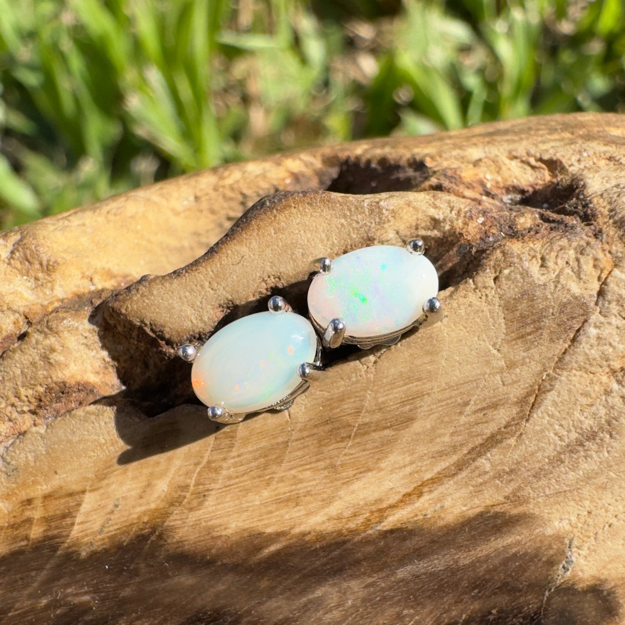 1.4ct Coober Pedy Opal Earrings ~ 'Ocean Shimmer' | 925 Sterling Silver | Solid Australian Opal