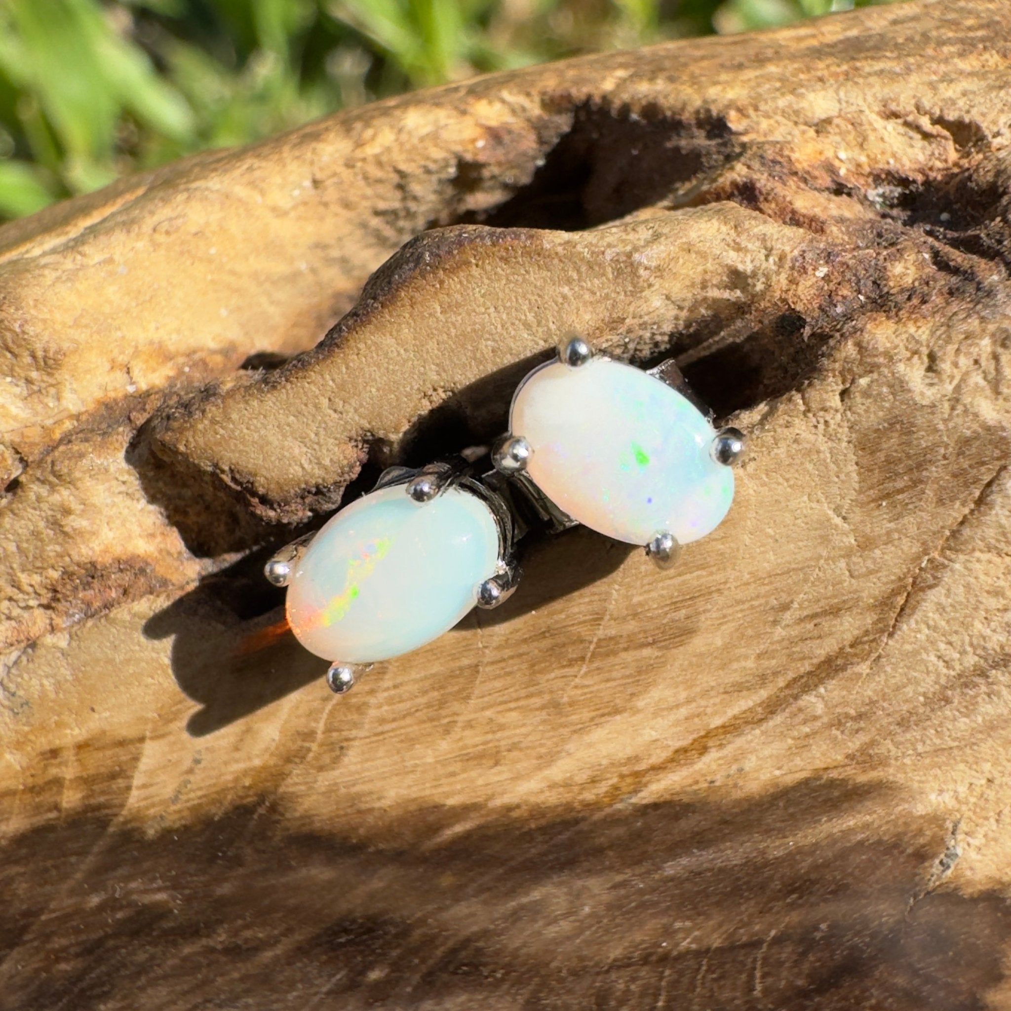 1.4ct Coober Pedy Opal Earrings ~ 'Ocean Shimmer' | 925 Sterling Silver | Solid Australian Opal