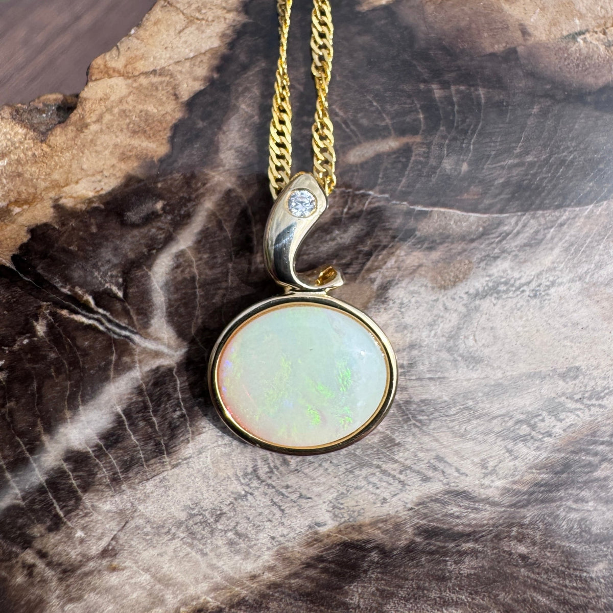 1.4ct Coober Pedy Opal Pendant Necklace ~ 'Beechworth Gold' | Yellow Gold Coated 925 Sterling Silver | Solid Australian Opal