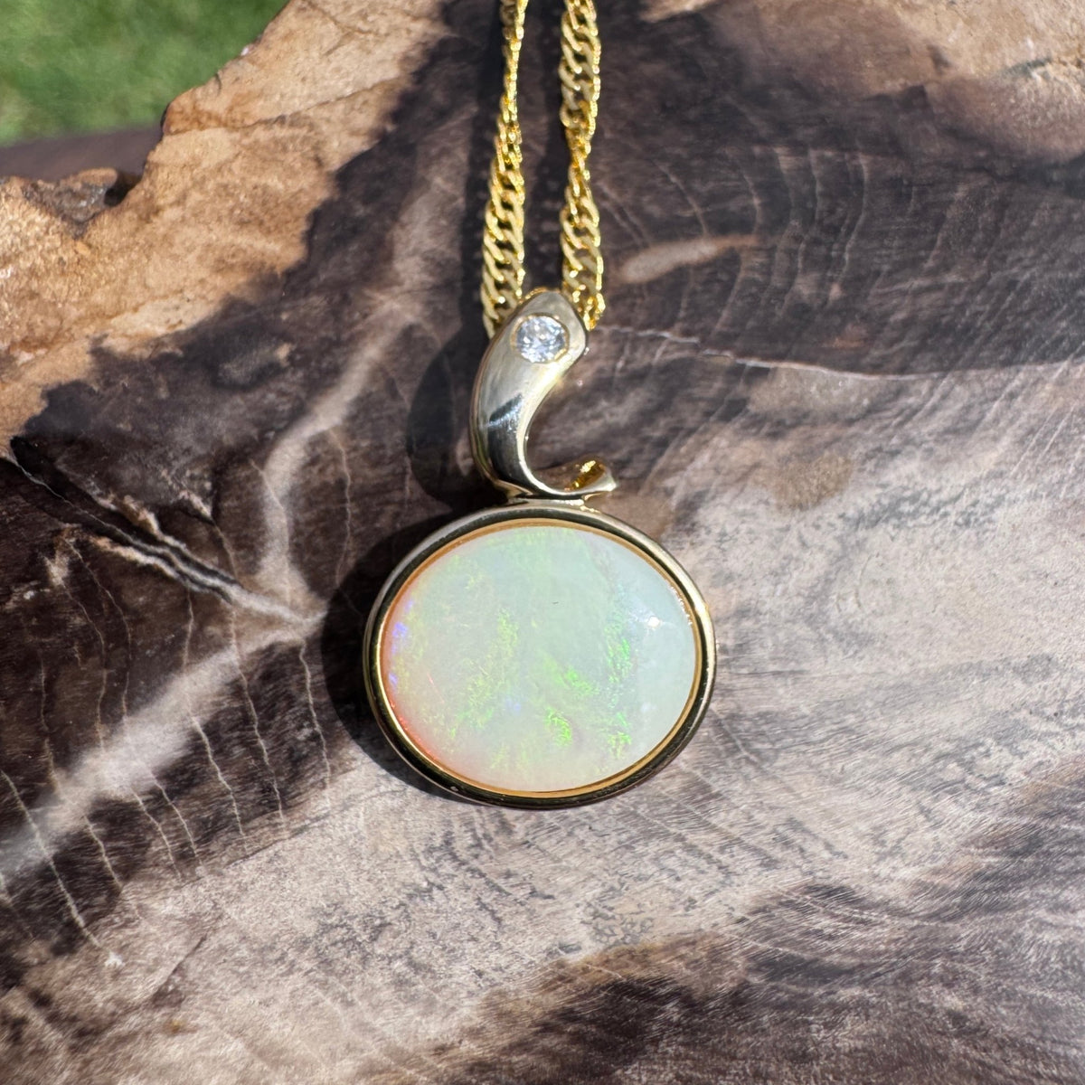 1.4ct Coober Pedy Opal Pendant Necklace ~ 'Beechworth Gold' | Yellow Gold Coated 925 Sterling Silver | Solid Australian Opal