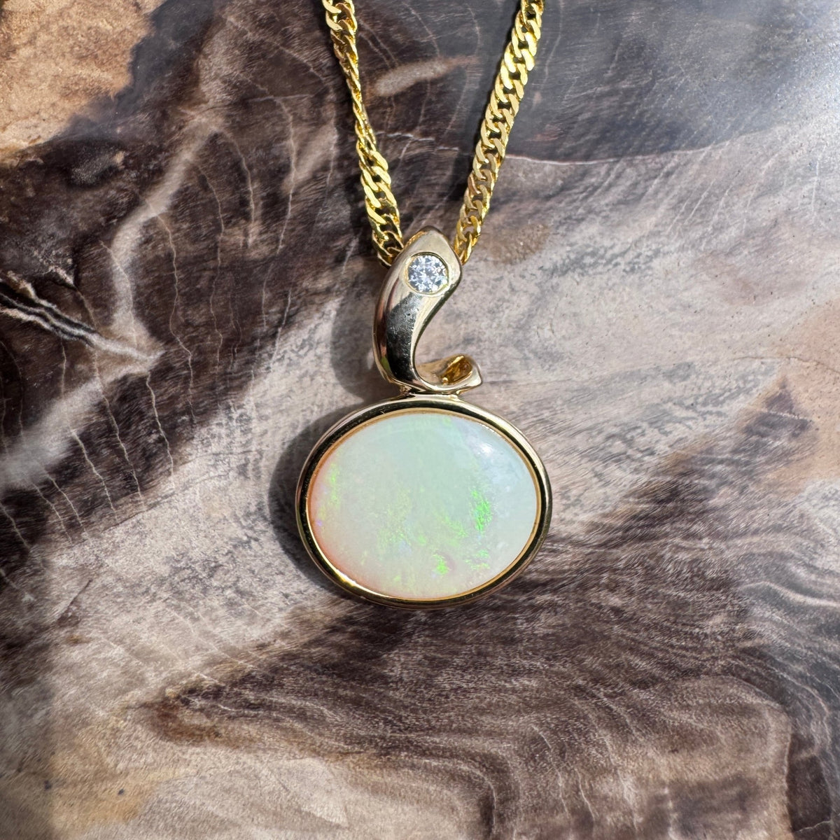1.4ct Coober Pedy Opal Pendant Necklace ~ 'Beechworth Gold' | Yellow Gold Coated 925 Sterling Silver | Solid Australian Opal