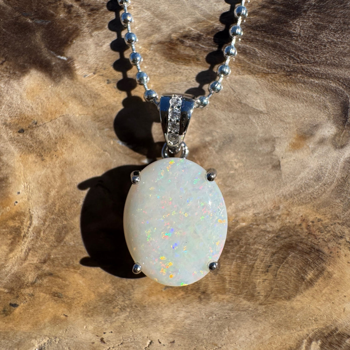 1.4ct Coober Pedy Opal Pendant Necklace ~ 'Torndirrup Light' | 925 Sterling Silver | Solid Australian Opal