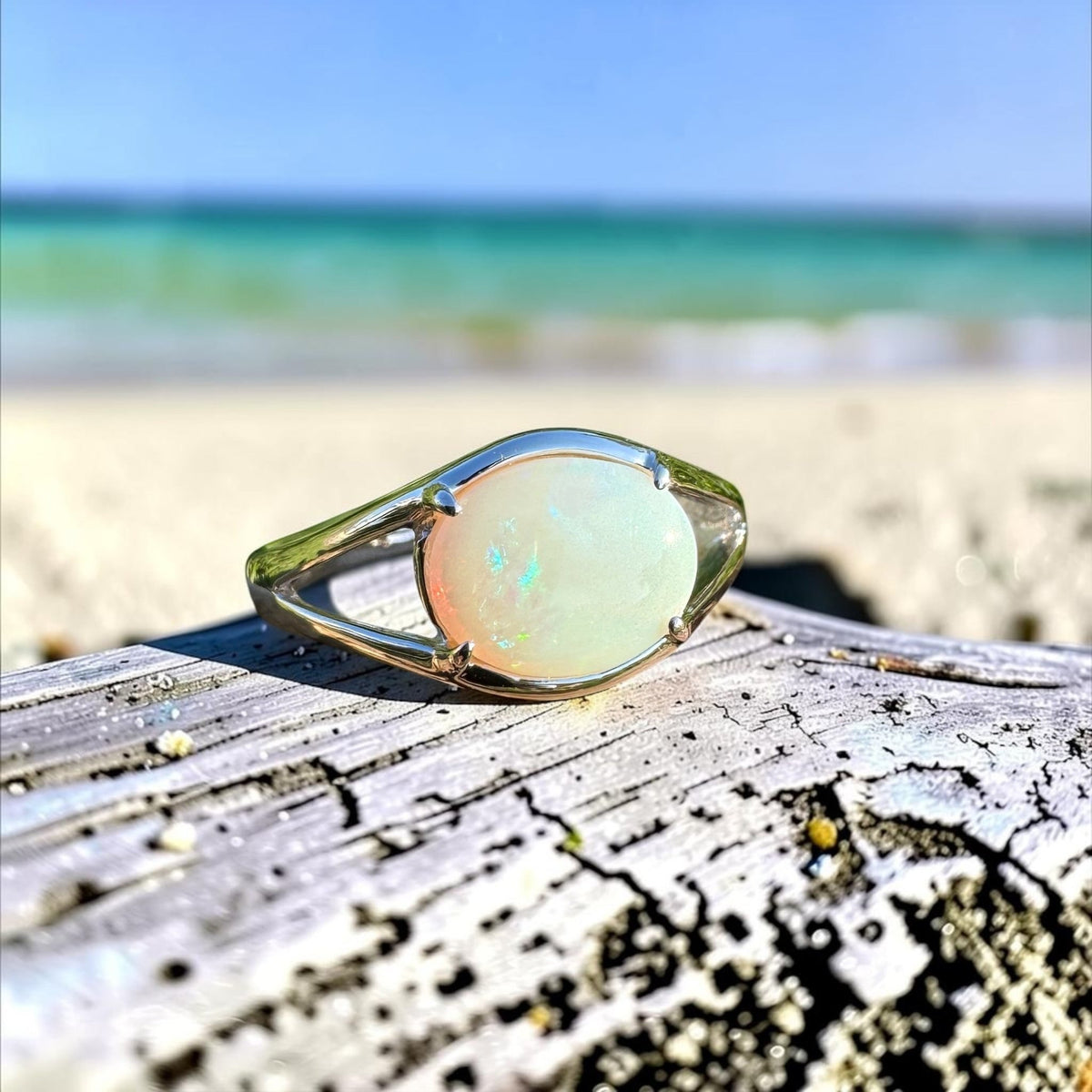 1.4ct Coober Pedy Opal Ring ~ 'Hellfire Bay Blues' | 925 Sterling Silver | Solid Australian Opal