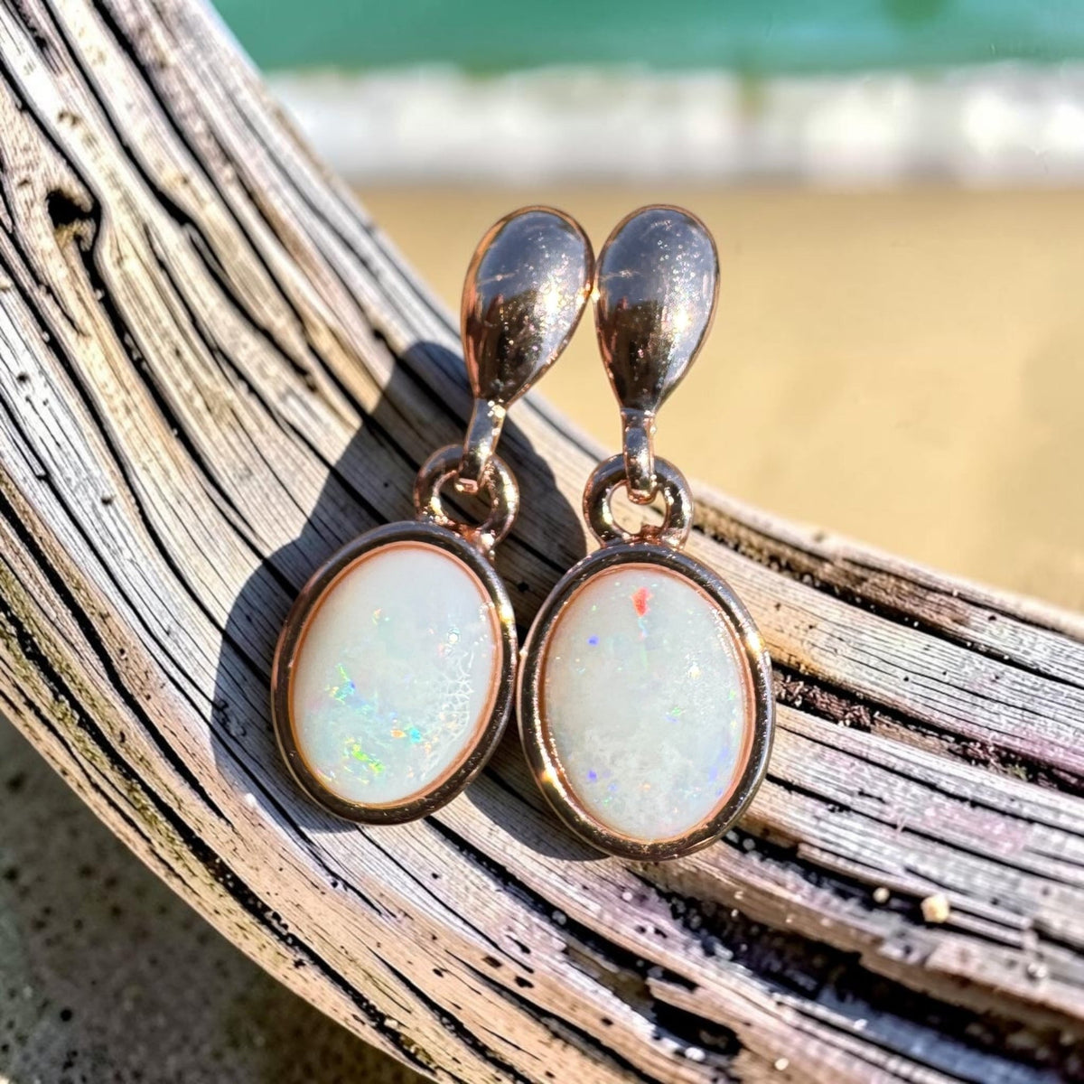 1.4ct Coober Pedy Opal Stud Drop Earrings ~ 'Kinchega Ember' | Rose Gold Coated 925 Sterling Silver | Solid Australian Opal
