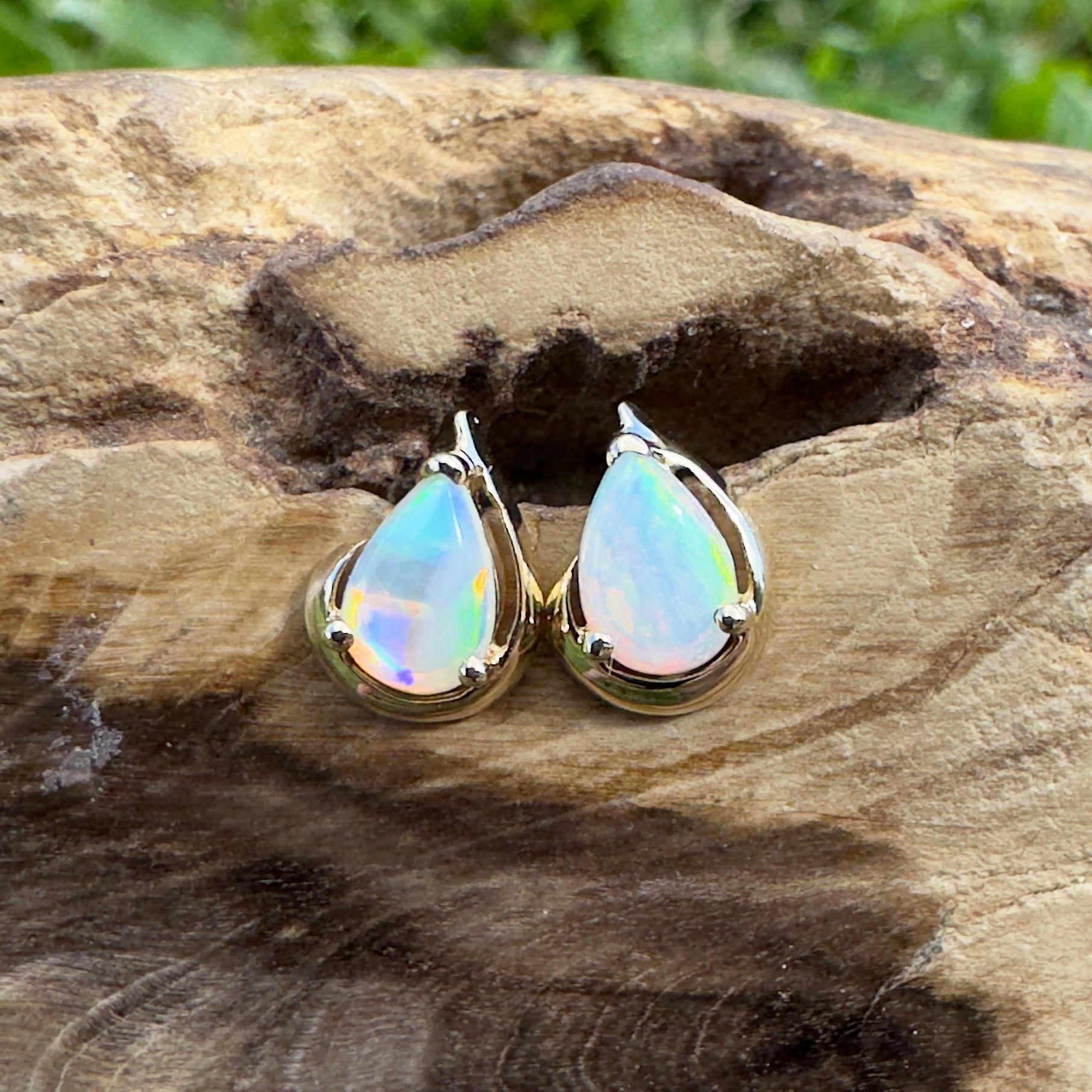 1.4ct Coober Pedy Opal Stud Earrings ~ 'Trigg Point Studs' | 9ct Yellow Gold | Solid Australian Opal
