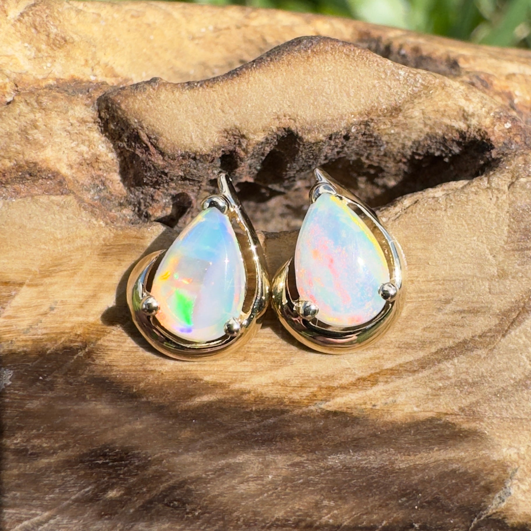 1.4ct Coober Pedy Opal Stud Earrings ~ 'Trigg Point Studs' | 9ct Yellow Gold | Solid Australian Opal