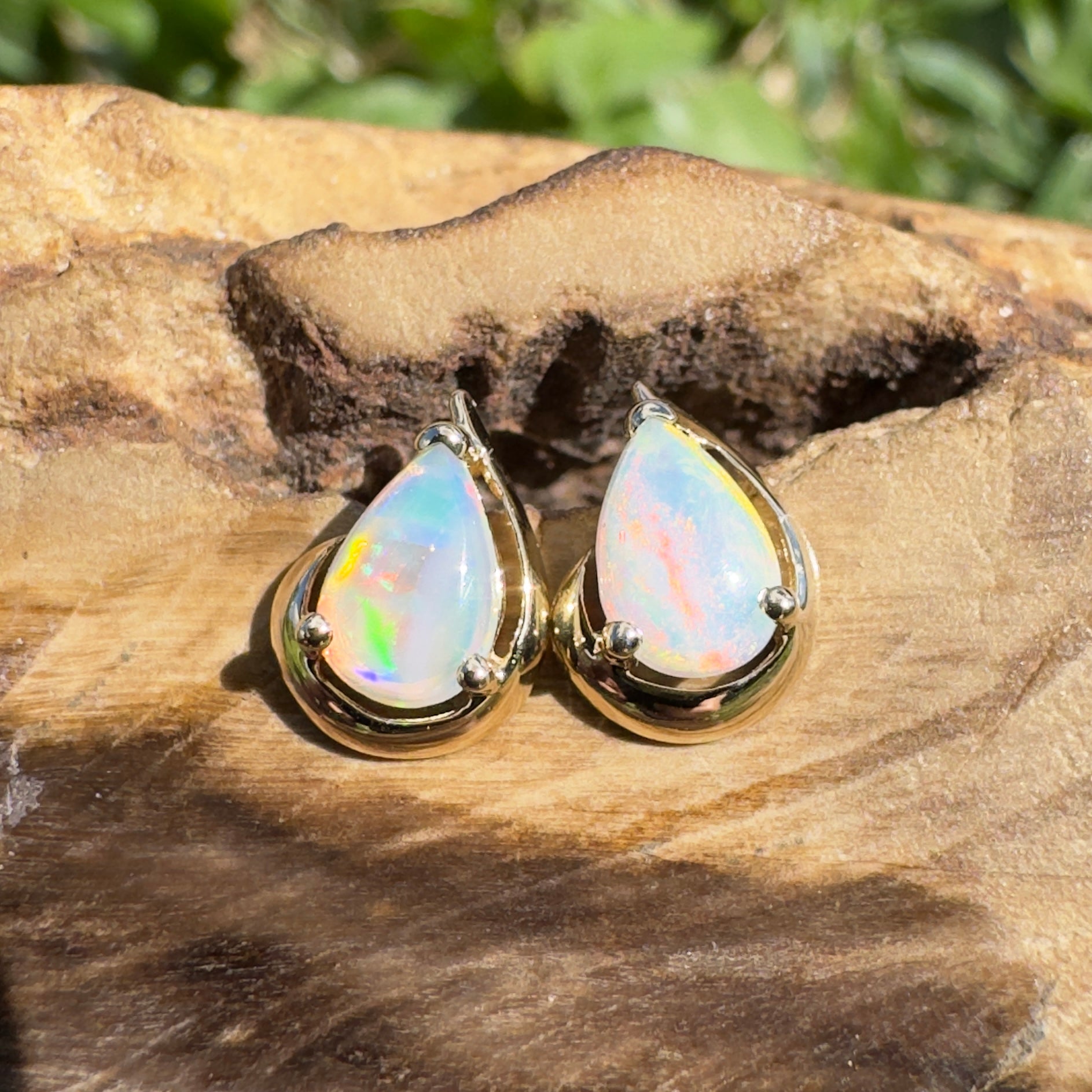 1.4ct Coober Pedy Opal Stud Earrings ~ 'Trigg Point Studs' | 9ct Yellow Gold | Solid Australian Opal