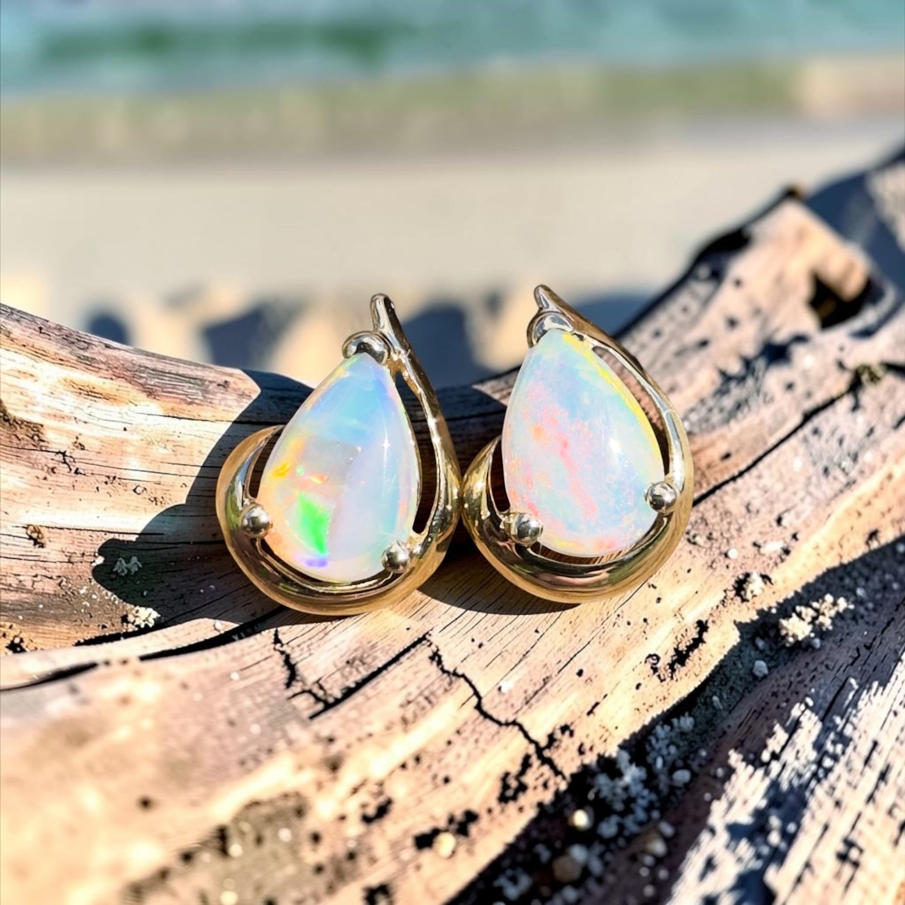 1.4ct Coober Pedy Opal Stud Earrings ~ 'Trigg Point Studs' | 9ct Yellow Gold | Solid Australian Opal
