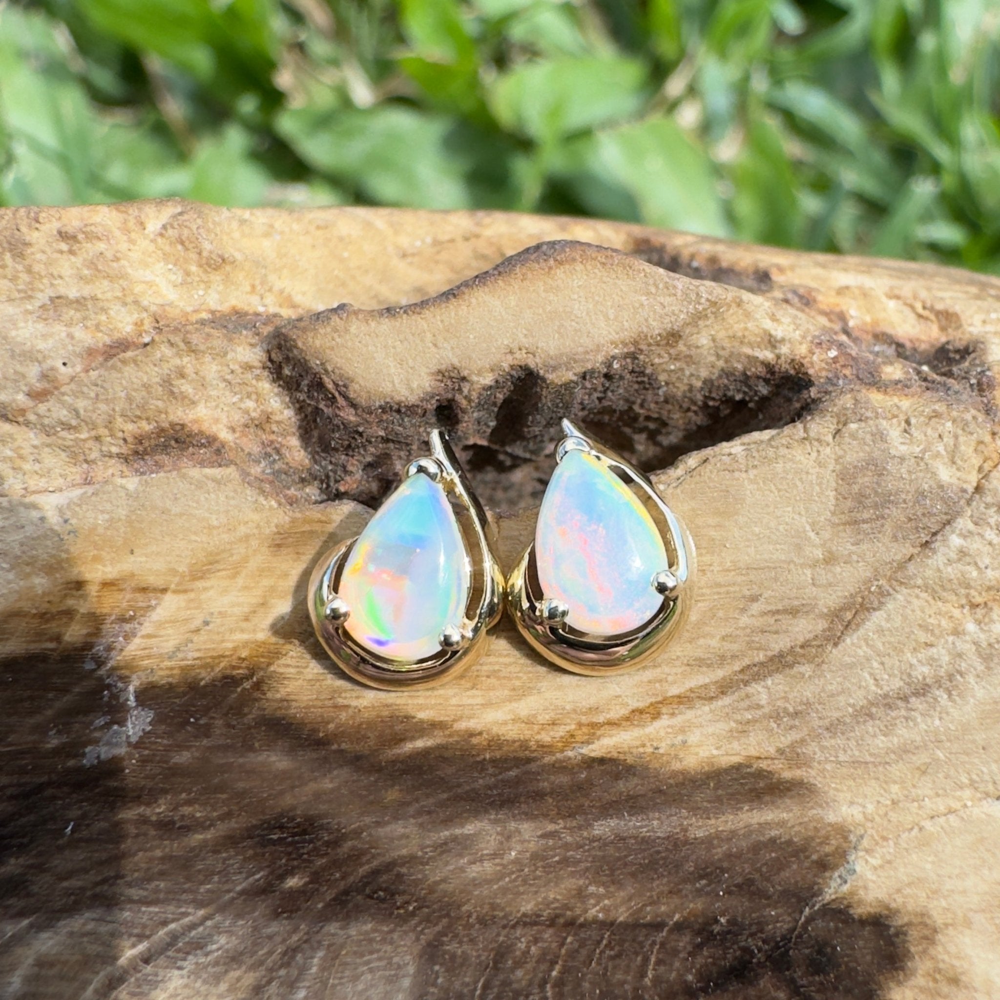 1.4ct Coober Pedy Opal Stud Earrings ~ 'Trigg Point Studs' | 9ct Yellow Gold | Solid Australian Opal