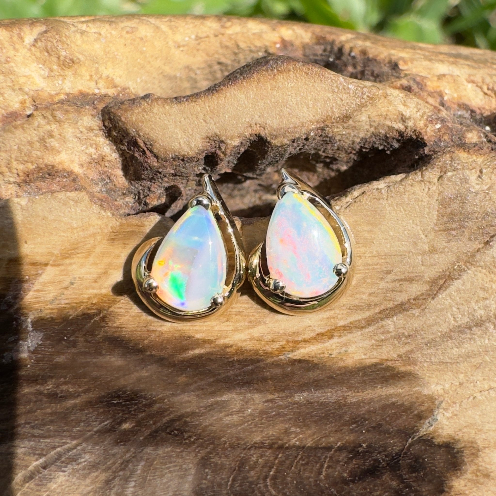 1.4ct Coober Pedy Opal Stud Earrings ~ 'Trigg Point Studs' | 9ct Yellow Gold | Solid Australian Opal