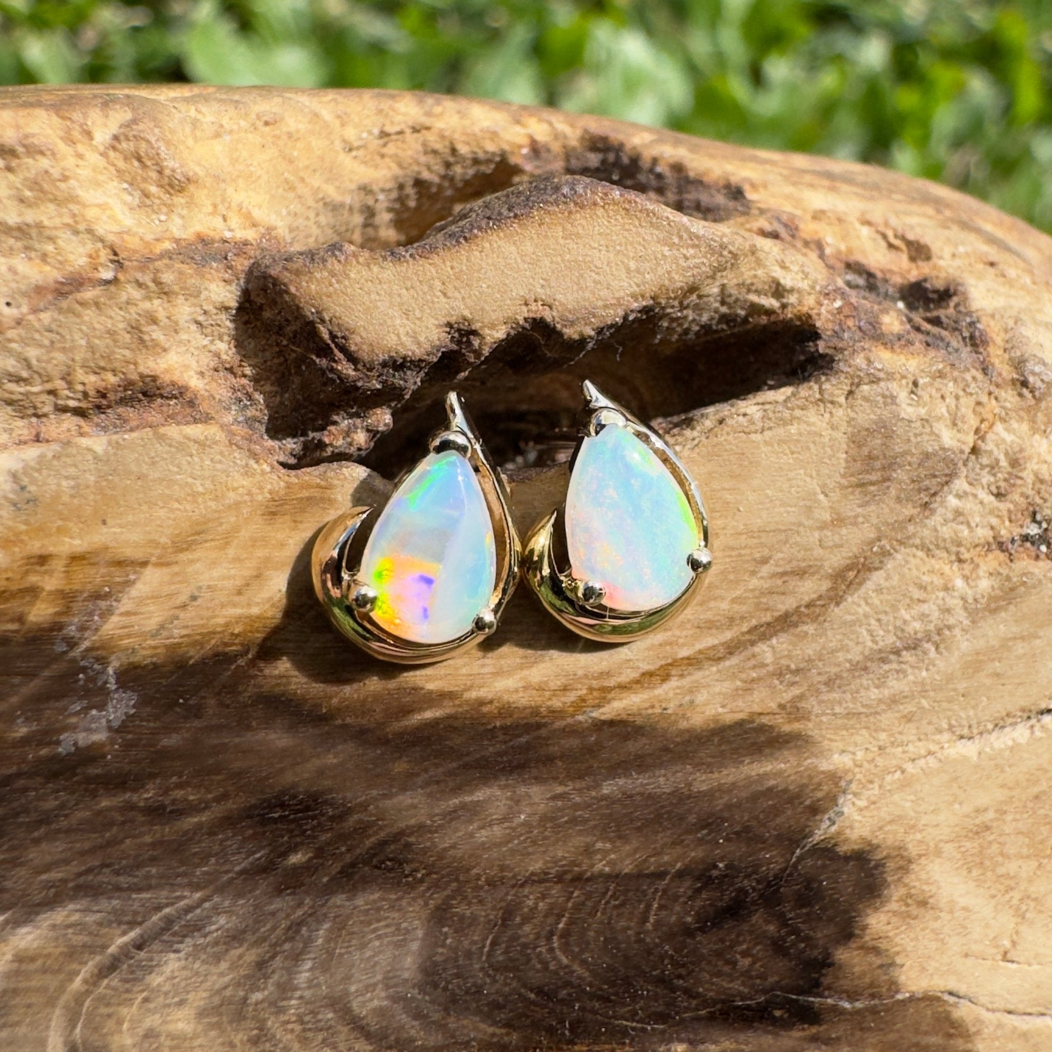 1.4ct Coober Pedy Opal Stud Earrings ~ 'Trigg Point Studs' | 9ct Yellow Gold | Solid Australian Opal