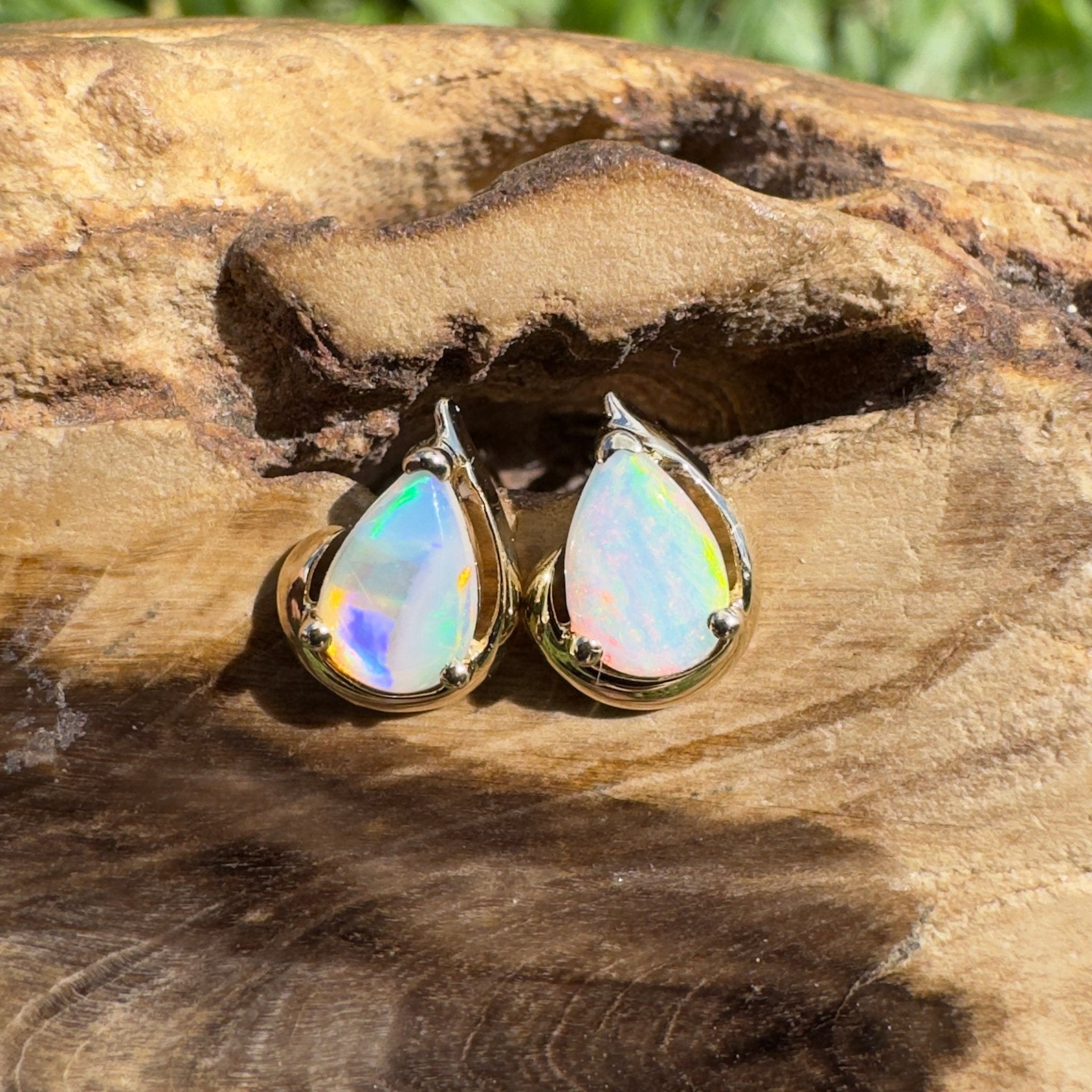 1.4ct Coober Pedy Opal Stud Earrings ~ 'Trigg Point Studs' | 9ct Yellow Gold | Solid Australian Opal