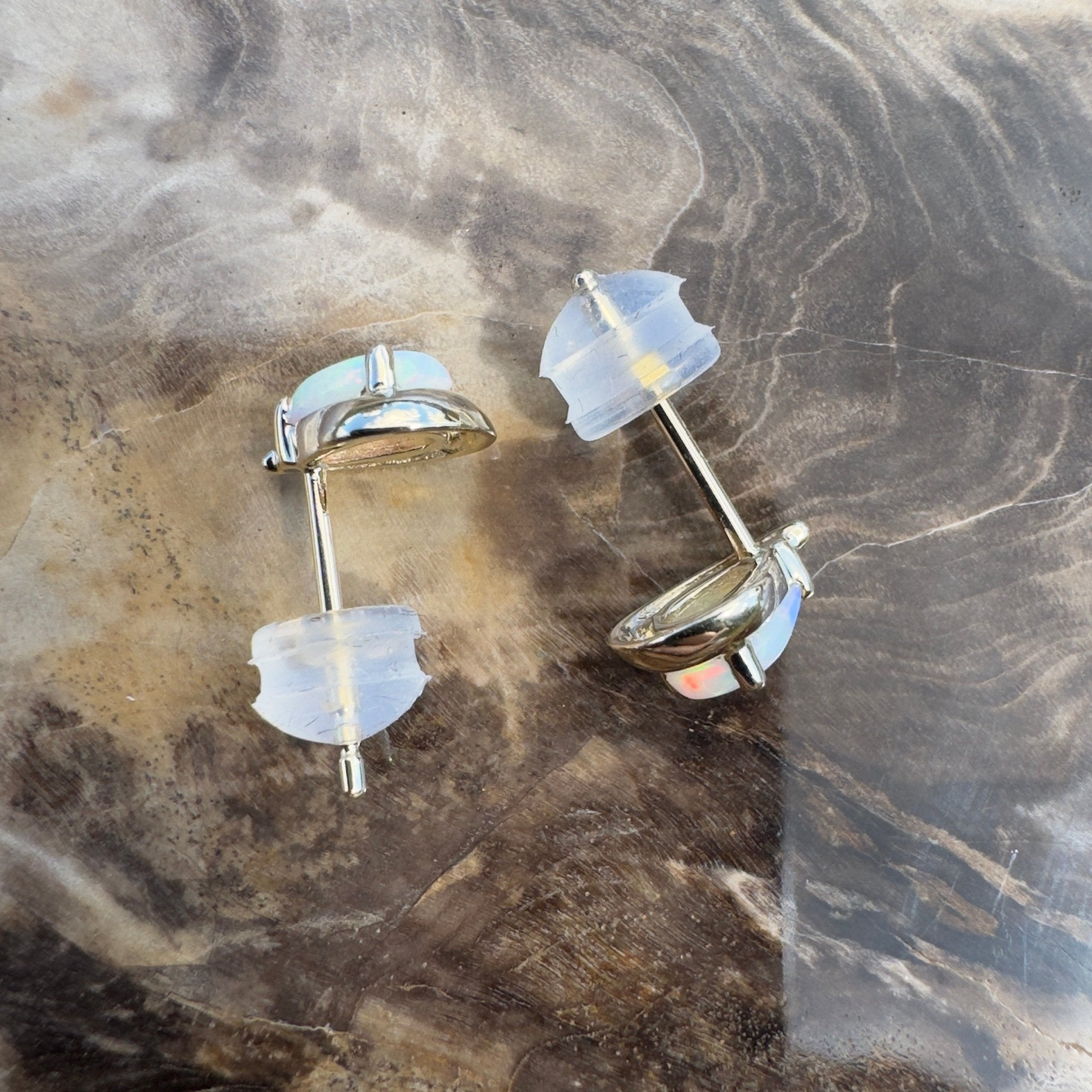 1.4ct Coober Pedy Opal Stud Earrings ~ 'Trigg Point Studs' | 9ct Yellow Gold | Solid Australian Opal