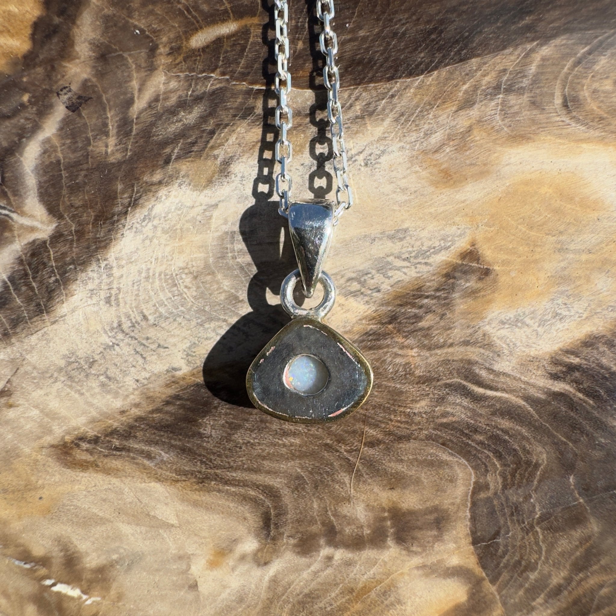 1.4ct Lightning Ridge White Opal Pendant Necklace ~ 'Runaway Bay Beauty' | Two - Tone 9ct Gold & 925 Sterling Silver | Solid Australian Opal