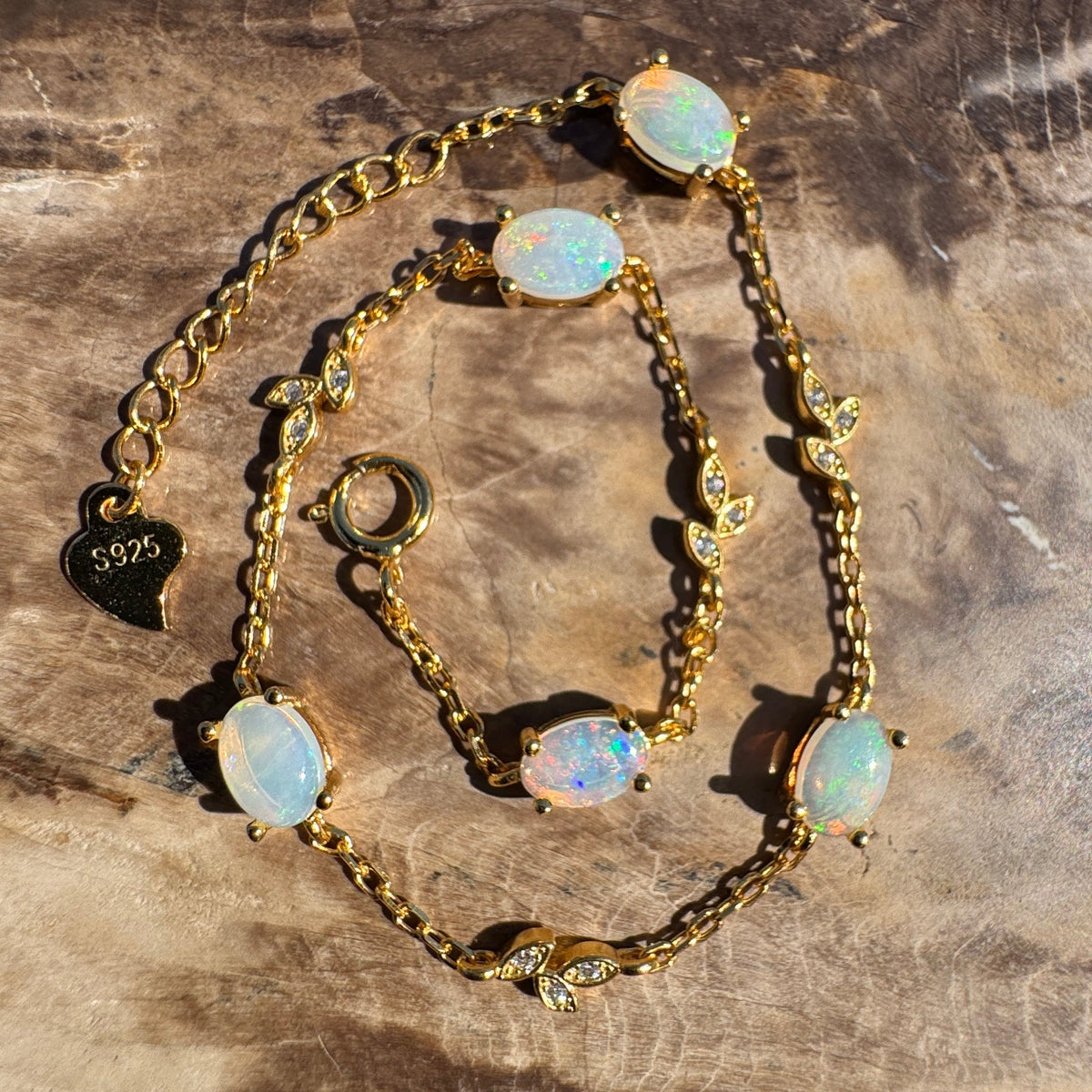 1.5ct Coober Pedy Opal Bracelet ~ 'Marla Gold Spectrum' | Gold Coated 925 Sterling Silver | Solid Australian Opal
