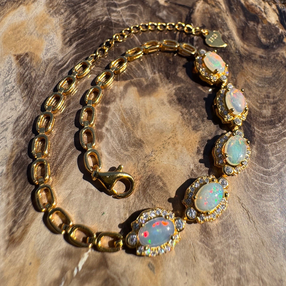 1.5ct Coober Pedy Opal Bracelet ~ 'Mintabie Goldband' | Gold Coated 925 Sterling Silver | Solid Australian Opal