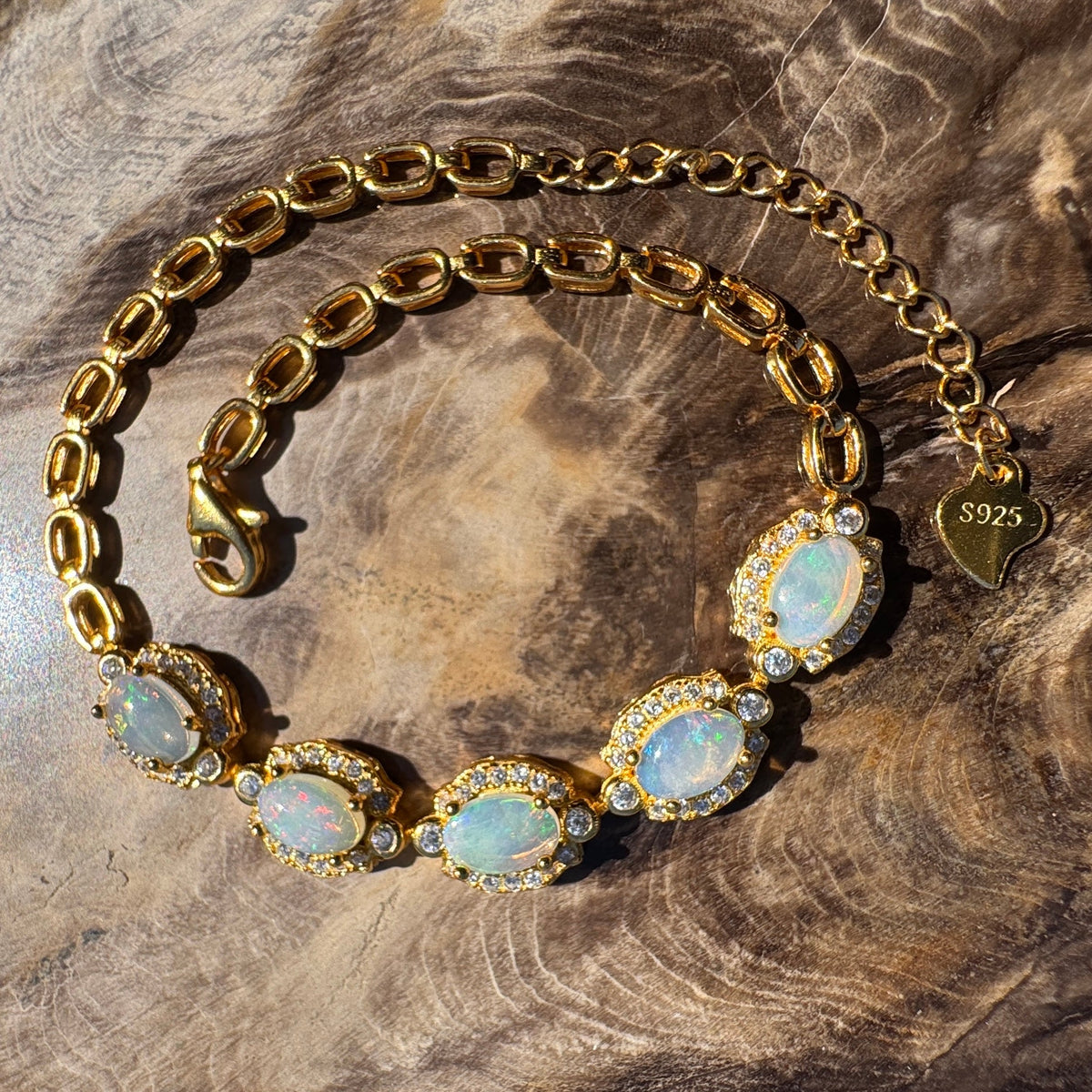 1.5ct Coober Pedy Opal Bracelet ~ 'Mintabie Goldband' | Gold Coated 925 Sterling Silver | Solid Australian Opal