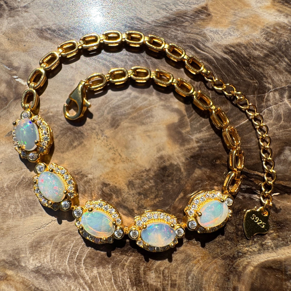 1.5ct Coober Pedy Opal Bracelet ~ 'Mintabie Goldband' | Gold Coated 925 Sterling Silver | Solid Australian Opal