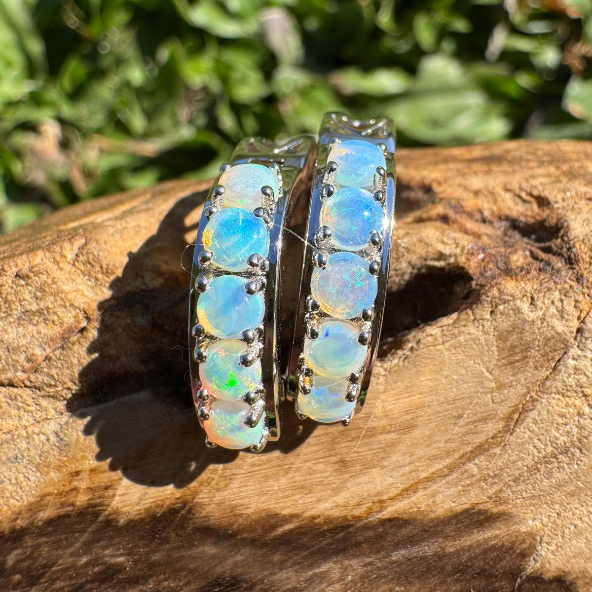 1.5ct Lightning Ridge Crystal Opal Huggie Earrings ~ 'Daylesford Blues' | 925 Sterling Silver | Solid Australian Opal