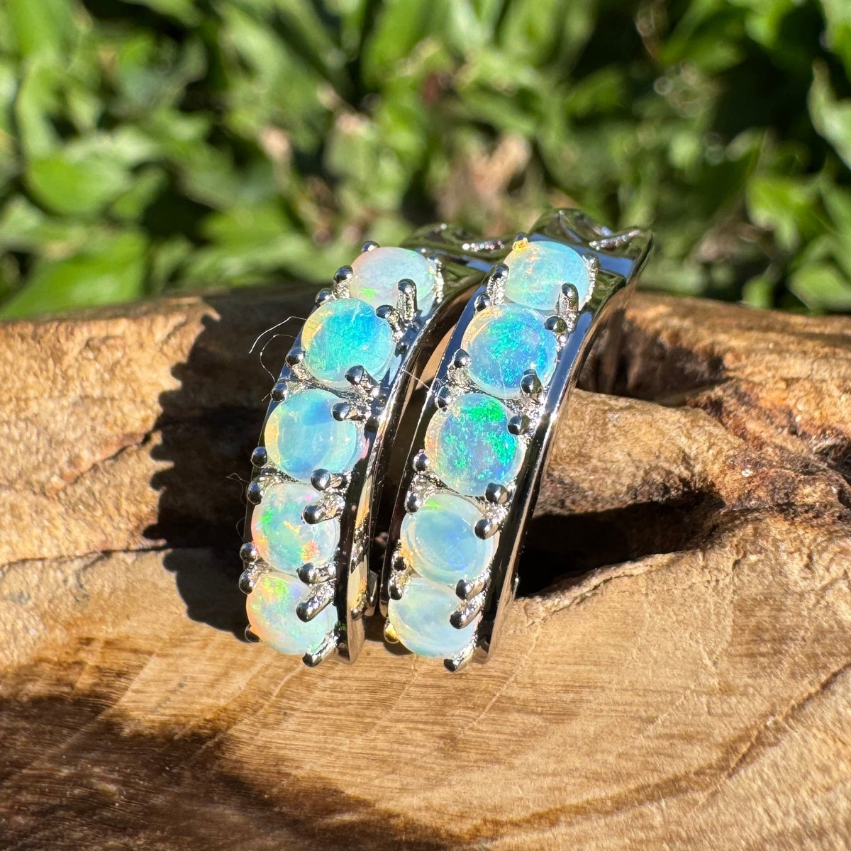 1.5ct Lightning Ridge Crystal Opal Huggie Earrings ~ 'Daylesford Blues' | 925 Sterling Silver | Solid Australian Opal