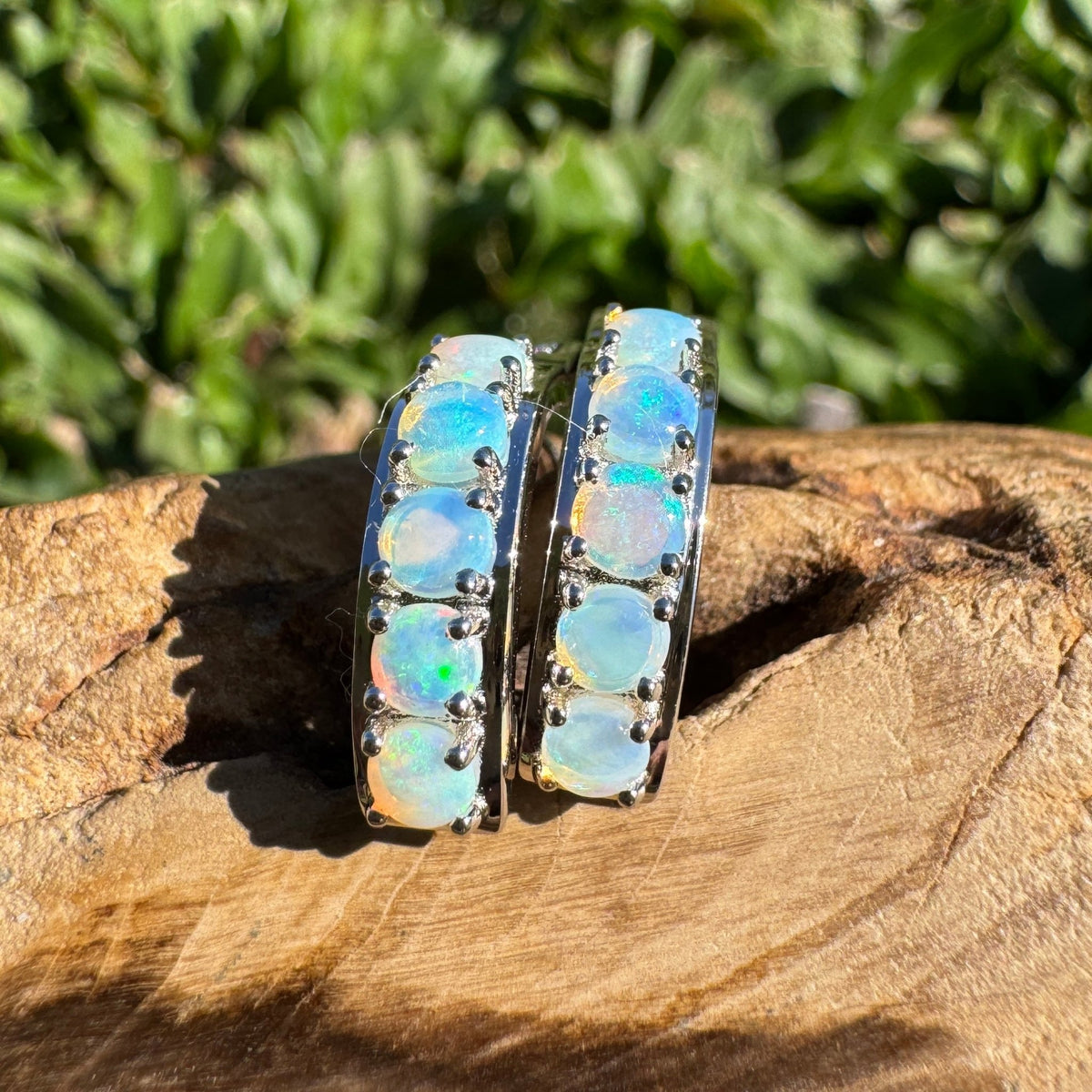 1.5ct Lightning Ridge Crystal Opal Huggie Earrings ~ 'Daylesford Blues' | 925 Sterling Silver | Solid Australian Opal