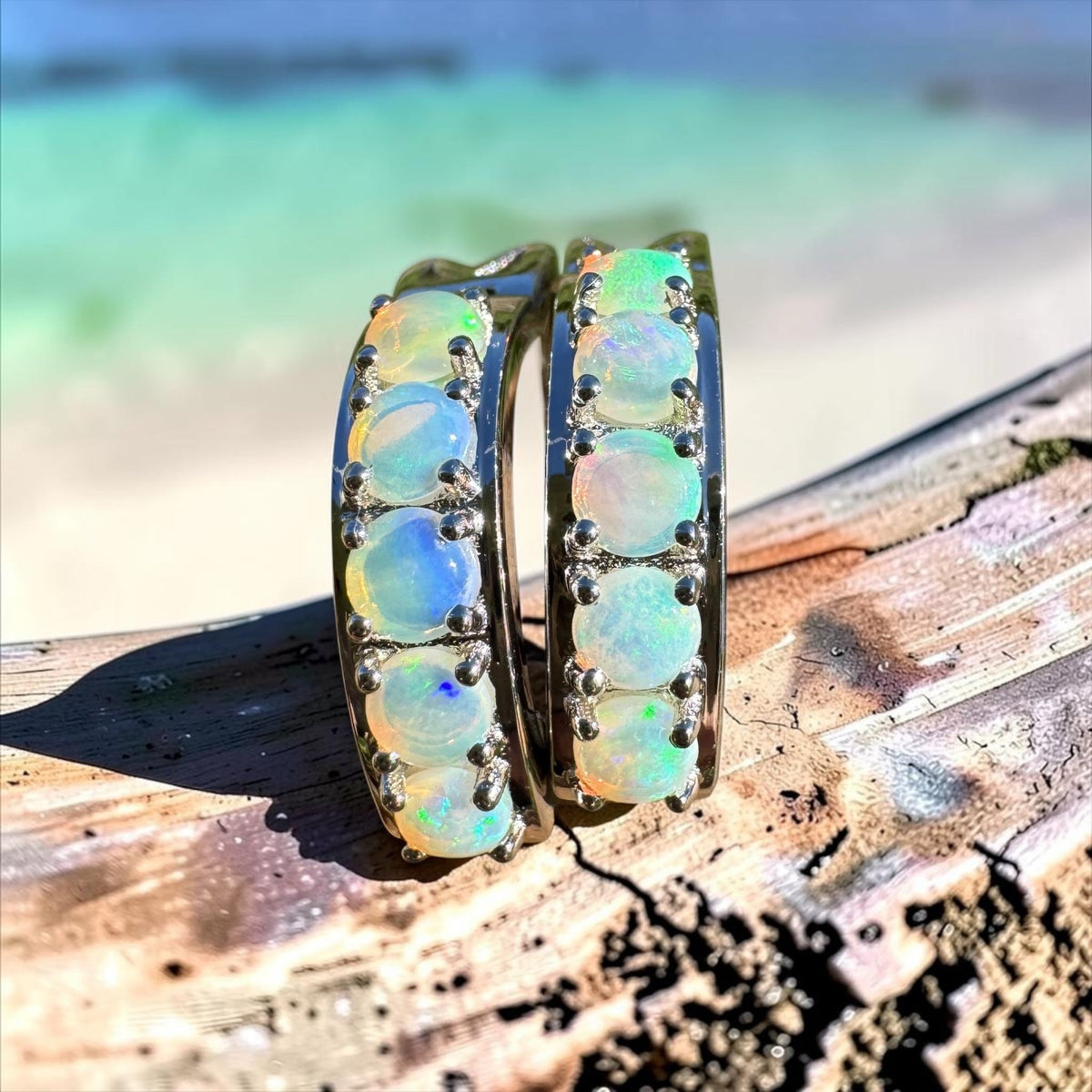 1.5ct Lightning Ridge Crystal Opal Huggie Earrings ~ 'Piccaninnie Ponds Twins' | 925 Sterling Silver | Solid Australian Opal