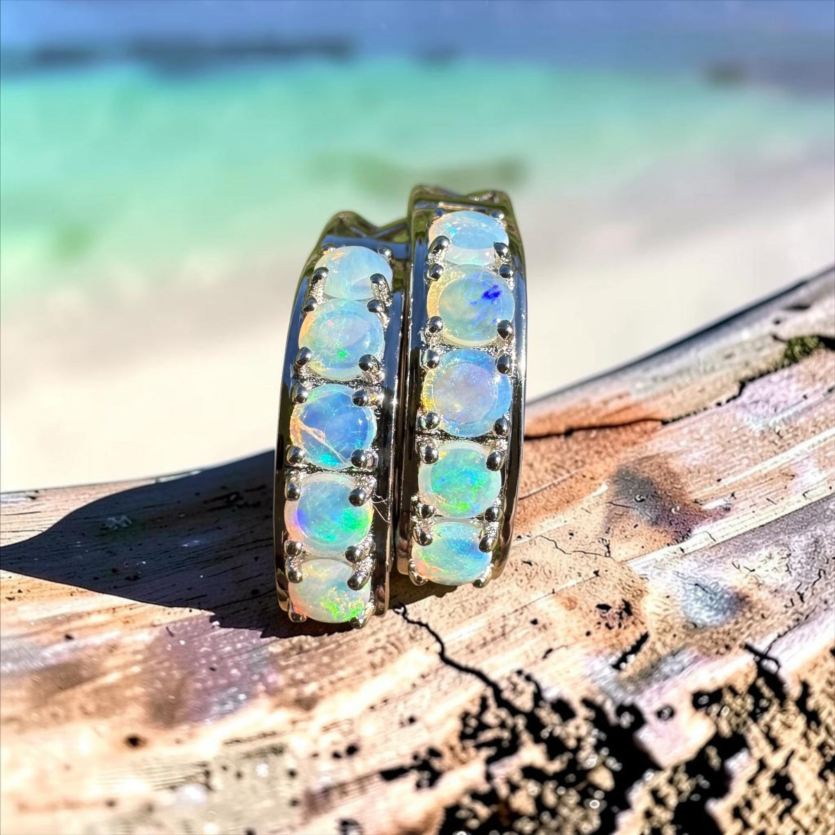 1.5ct Lightning Ridge Crystal Opal Huggie Earrings ~ 'Salmon Holes Seaglass' | 925 Sterling Silver | Solid Australian Opal
