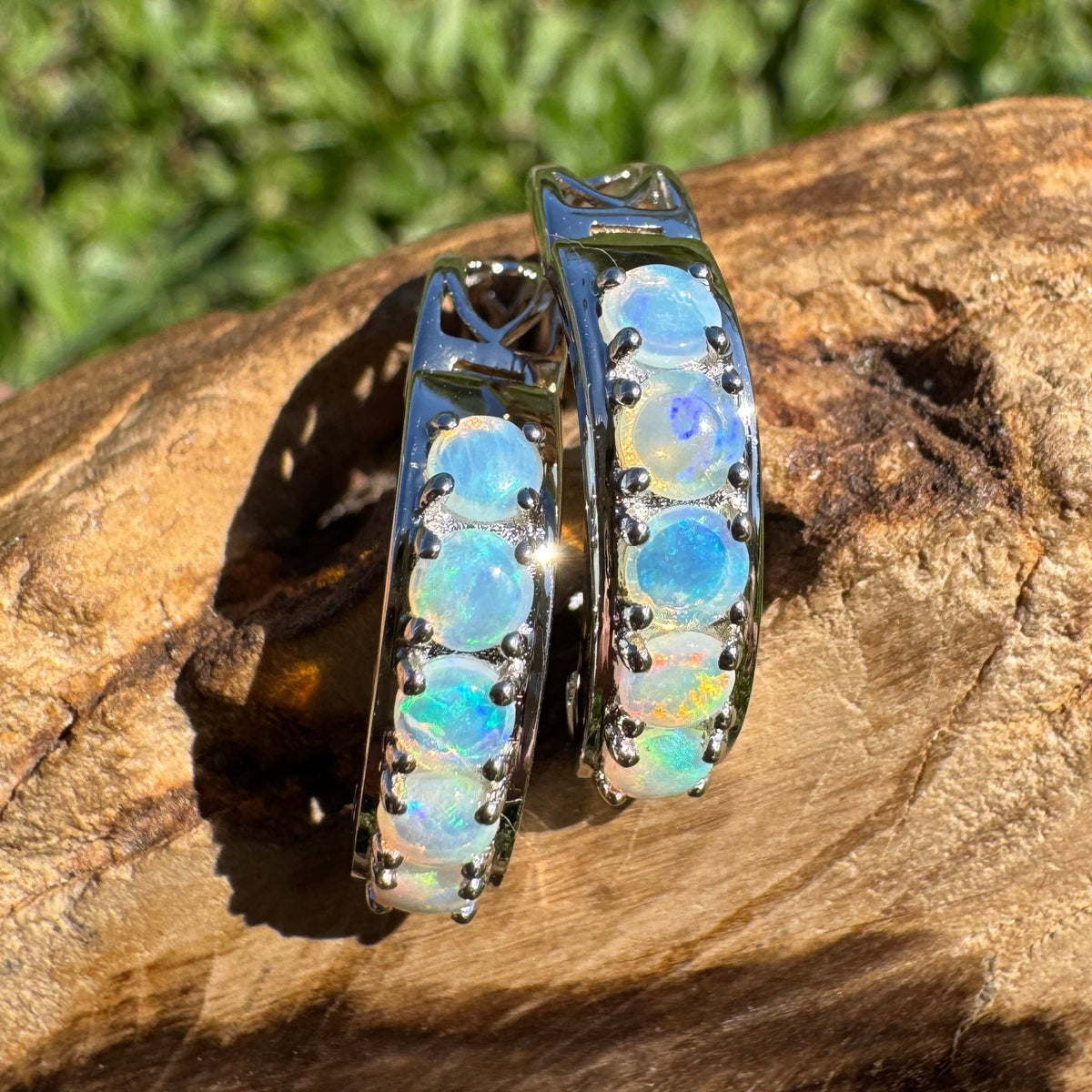 1.5ct Lightning Ridge Crystal Opal Huggie Earrings ~ 'Salmon Holes Seaglass' | 925 Sterling Silver | Solid Australian Opal