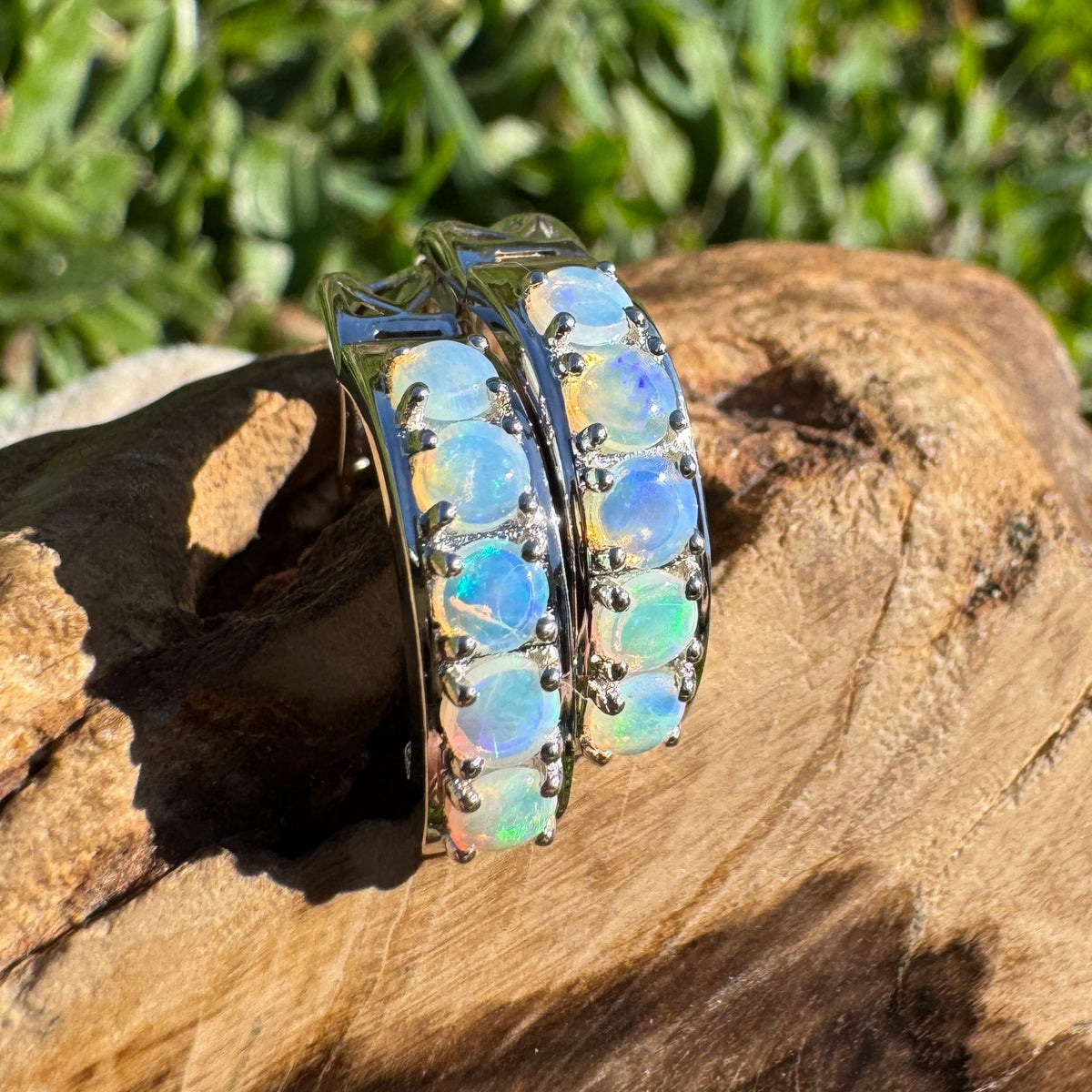 1.5ct Lightning Ridge Crystal Opal Huggie Earrings ~ 'Salmon Holes Seaglass' | 925 Sterling Silver | Solid Australian Opal