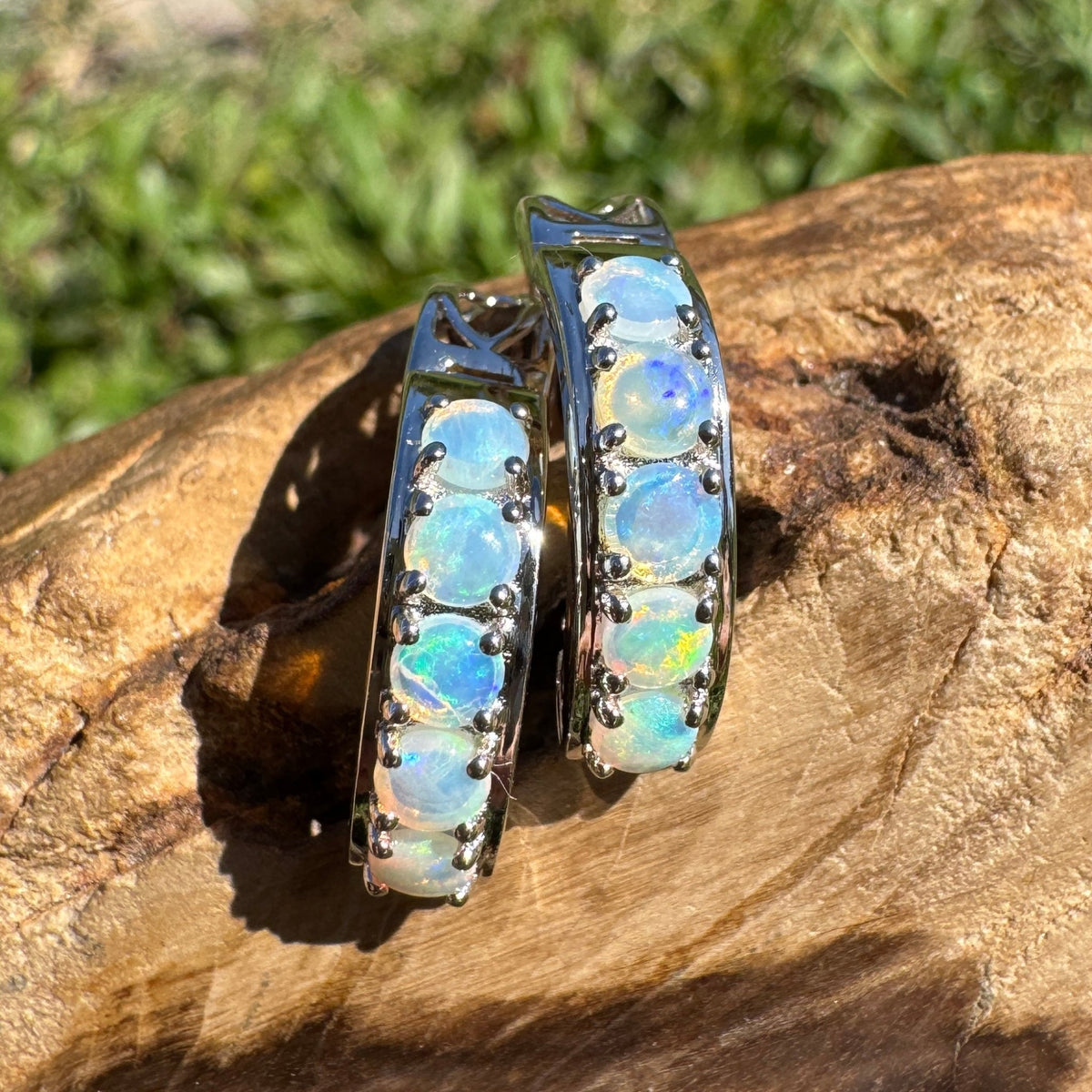 1.5ct Lightning Ridge Crystal Opal Huggie Earrings ~ 'Salmon Holes Seaglass' | 925 Sterling Silver | Solid Australian Opal