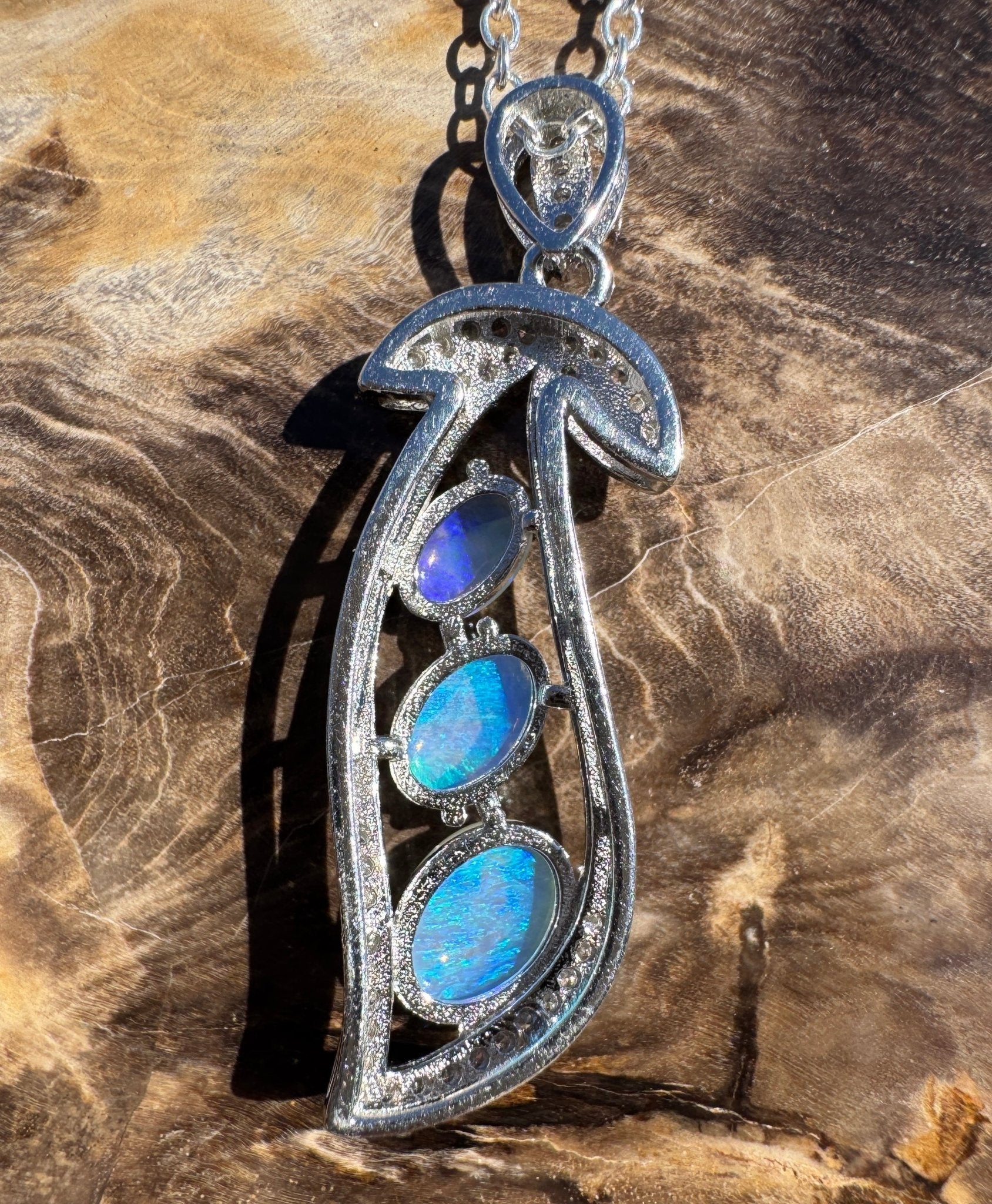 1.5ct Lightning Ridge Opal Pendant Necklace ~ 'Mission Beach Trio' | 925 Sterling Silver | Solid Australian Opal