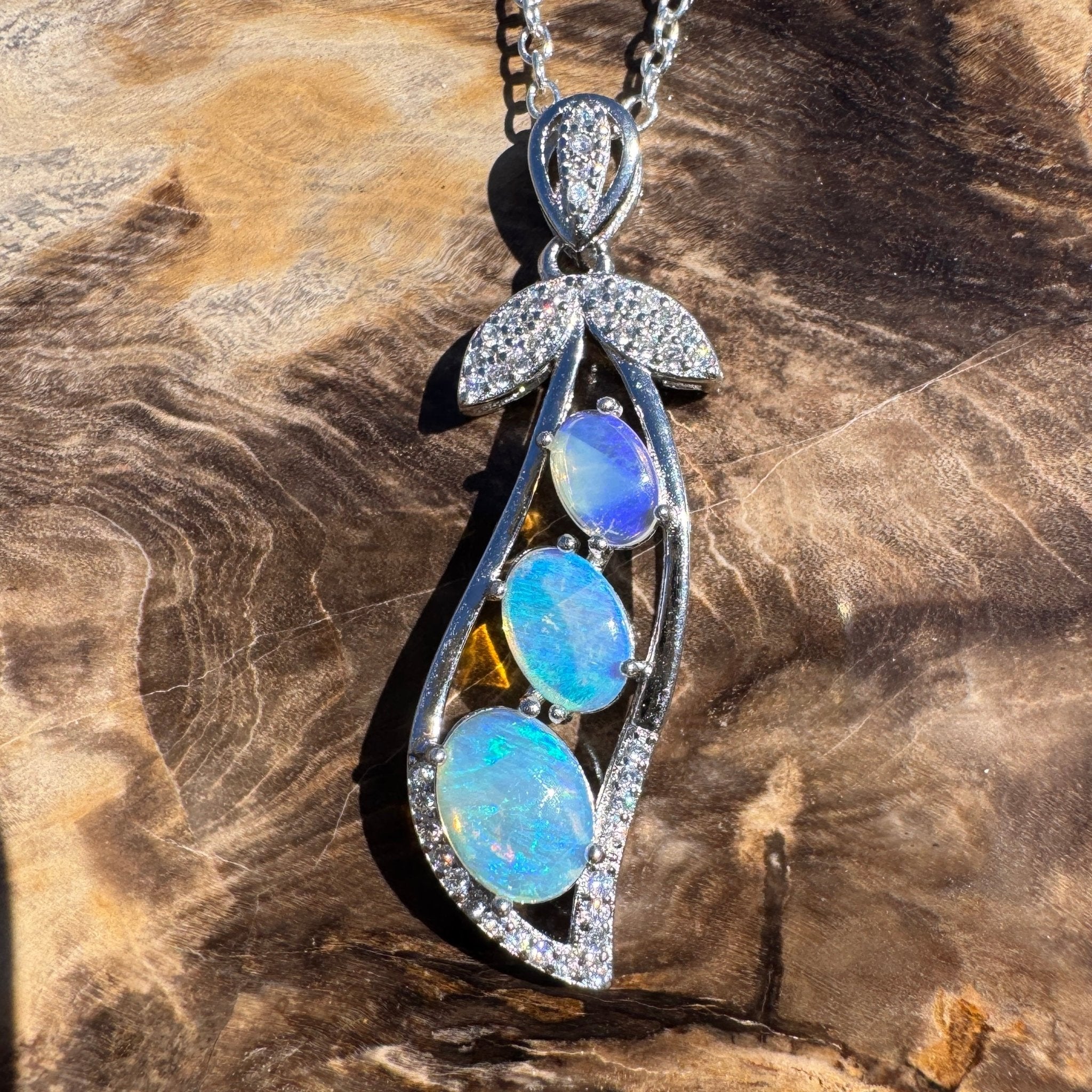 1.5ct Lightning Ridge Opal Pendant Necklace ~ 'Mission Beach Trio' | 925 Sterling Silver | Solid Australian Opal