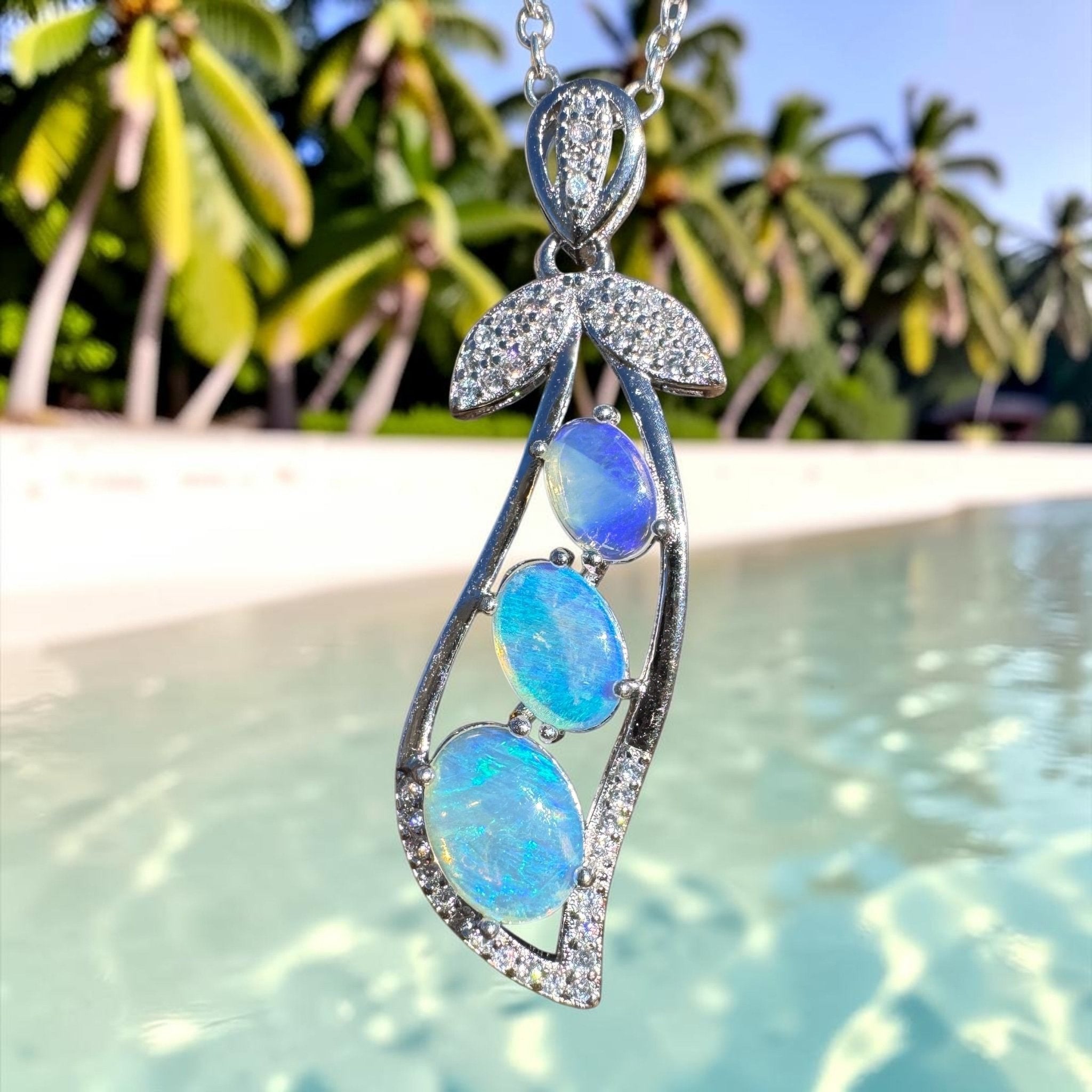 1.5ct Lightning Ridge Opal Pendant Necklace ~ 'Mission Beach Trio' | 925 Sterling Silver | Solid Australian Opal