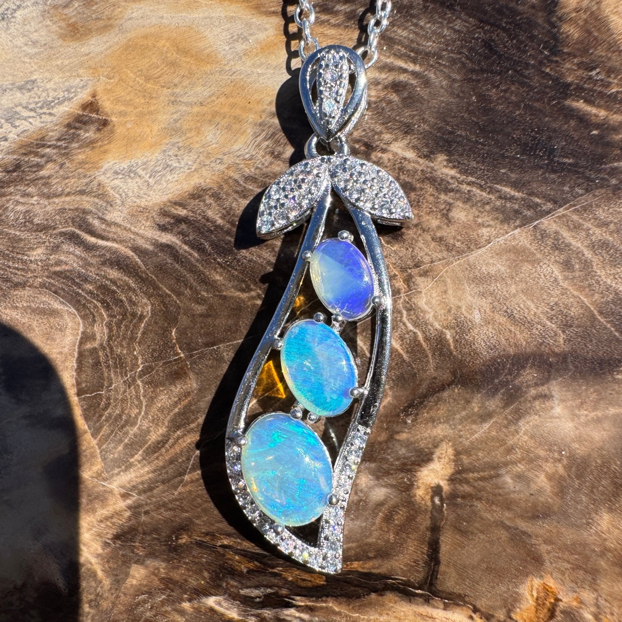 1.5ct Lightning Ridge Opal Pendant Necklace ~ 'Mission Beach Trio' | 925 Sterling Silver | Solid Australian Opal