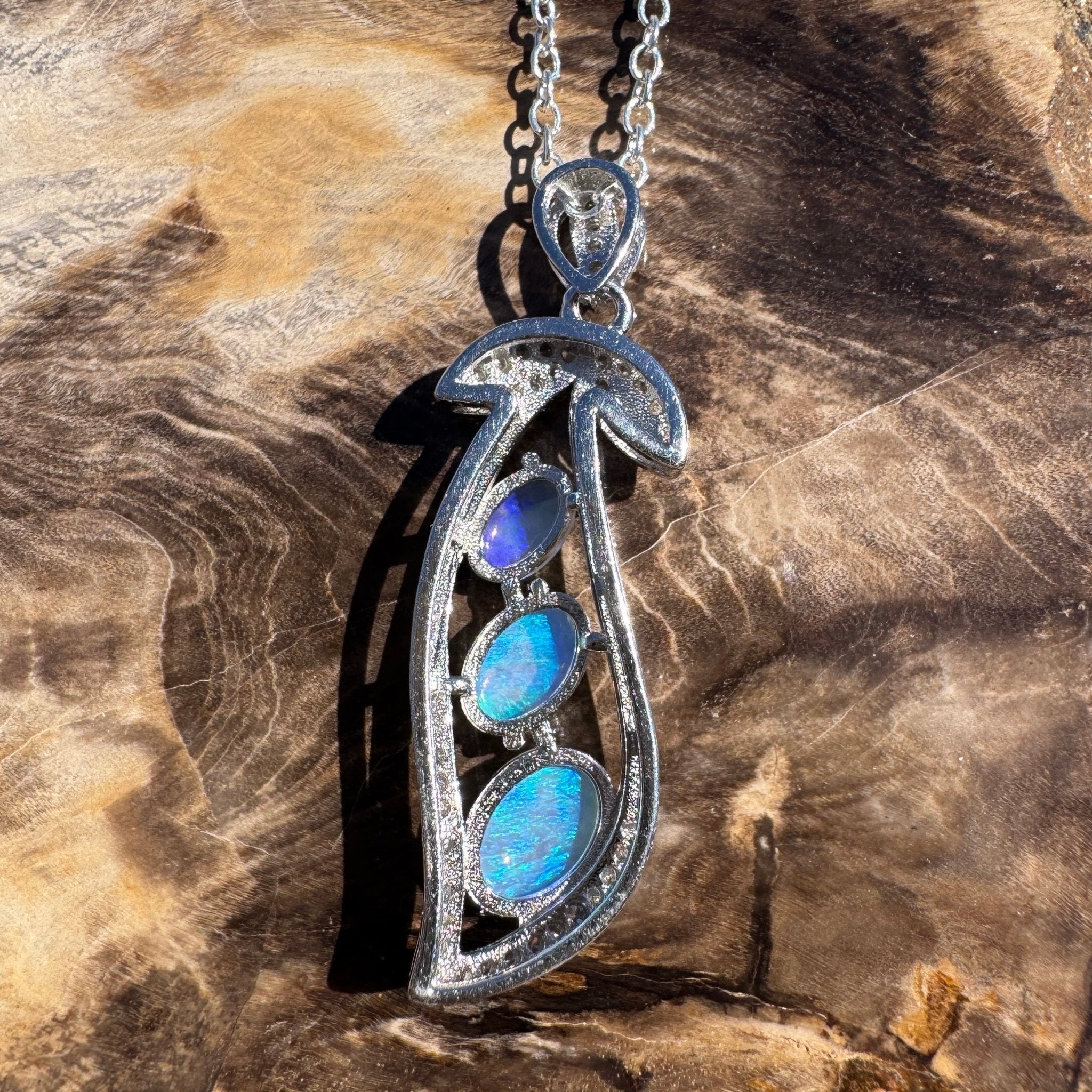 1.5ct Lightning Ridge Opal Pendant Necklace ~ 'Mission Beach Trio' | 925 Sterling Silver | Solid Australian Opal
