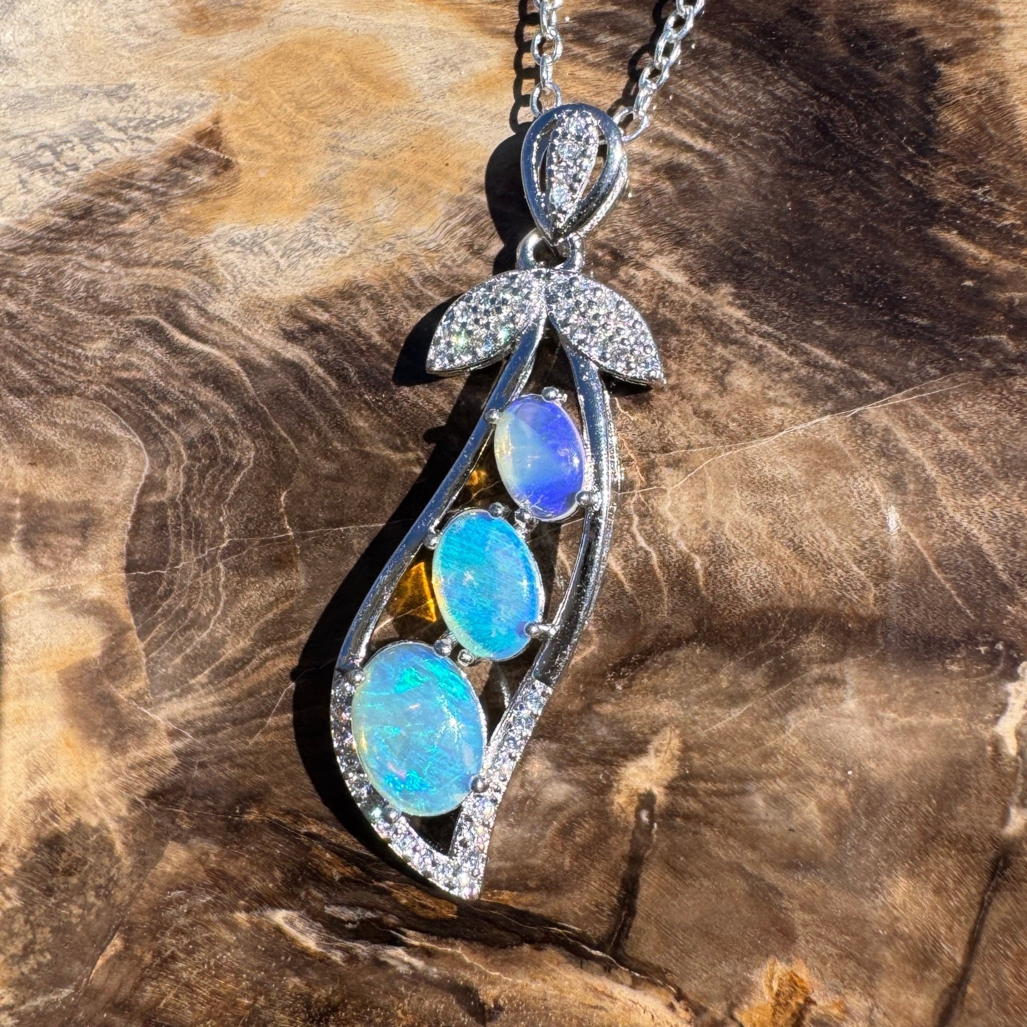 1.5ct Lightning Ridge Opal Pendant Necklace ~ 'Mission Beach Trio' | 925 Sterling Silver | Solid Australian Opal