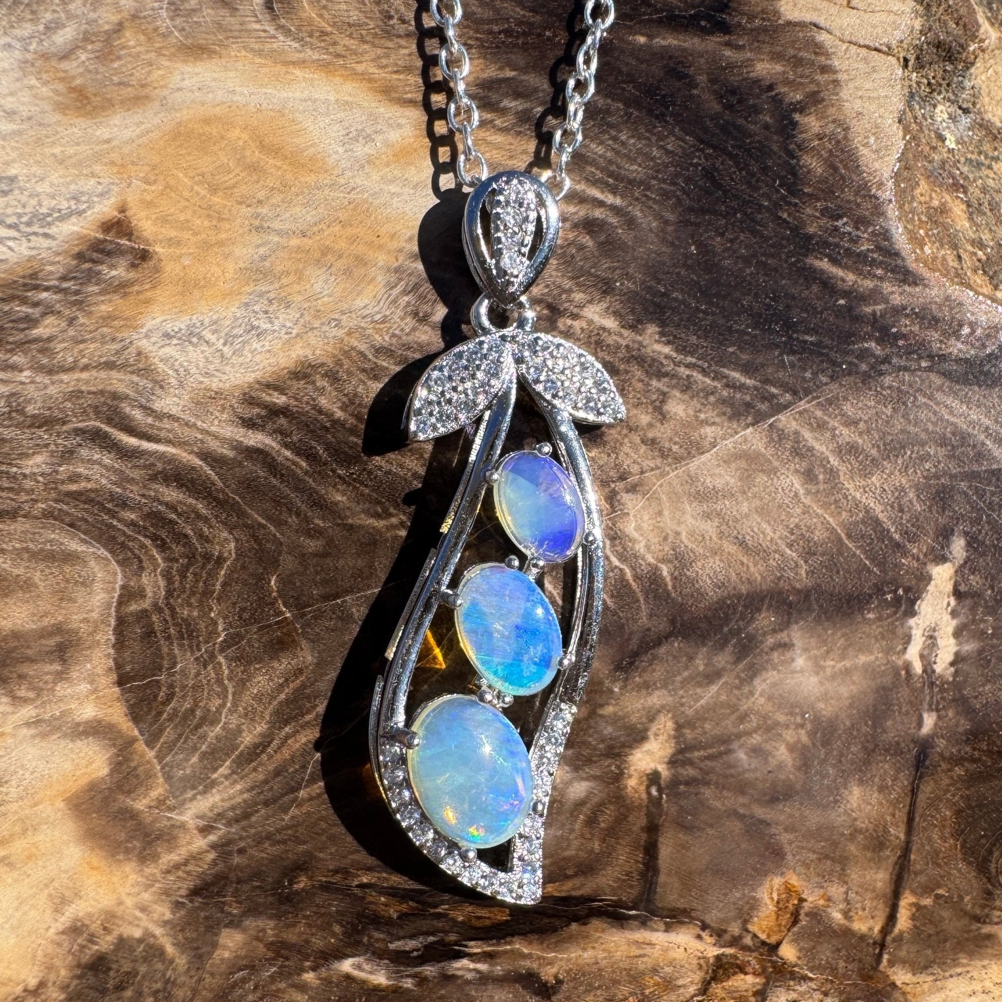 1.5ct Lightning Ridge Opal Pendant Necklace ~ 'Mission Beach Trio' | 925 Sterling Silver | Solid Australian Opal