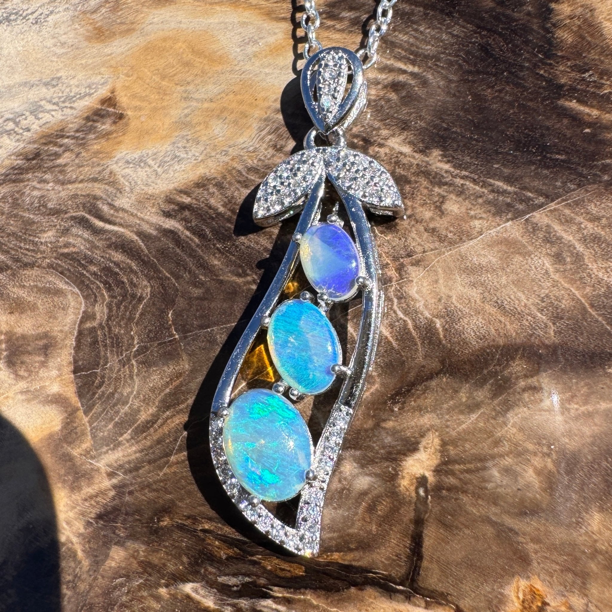 1.5ct Lightning Ridge Opal Pendant Necklace ~ 'Mission Beach Trio' | 925 Sterling Silver | Solid Australian Opal