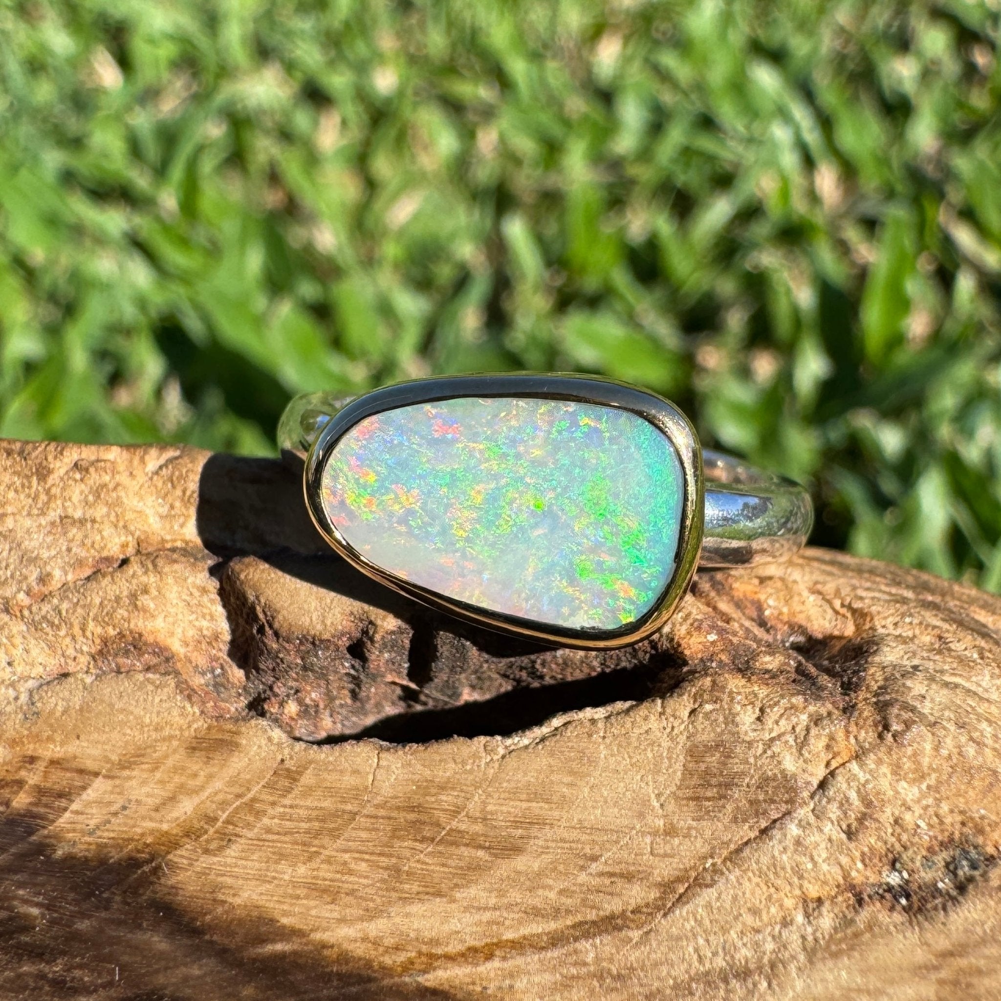 1.5ct Lightning Ridge Opal Ring ~ 'Kakadu Storm Light' | Two-Tone 9ct Gold & 925 Sterling Silver | Solid Australian Opal